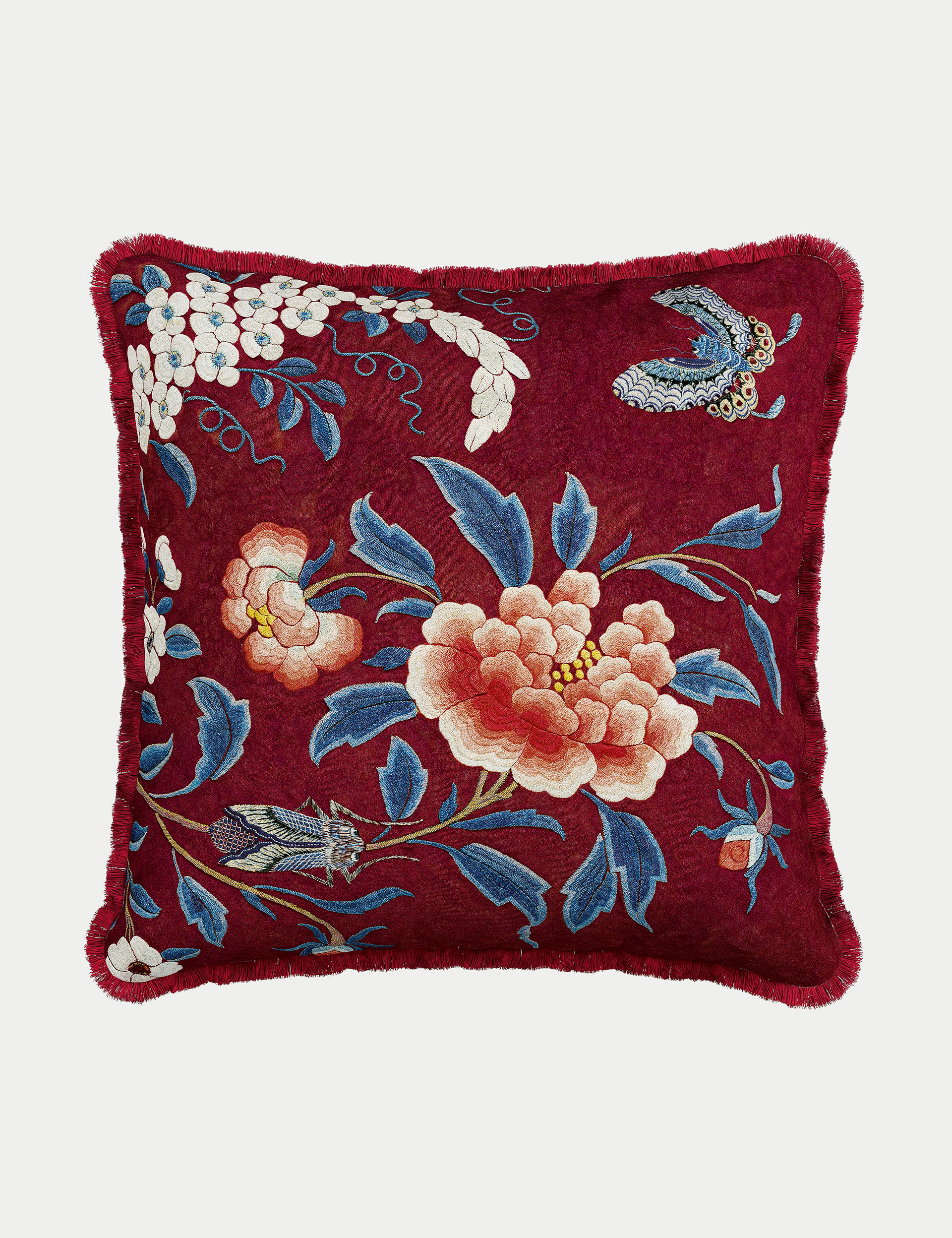 V&A Pure Cotton Chinoiserie Charm Cushion - Red Mix, Red Mix