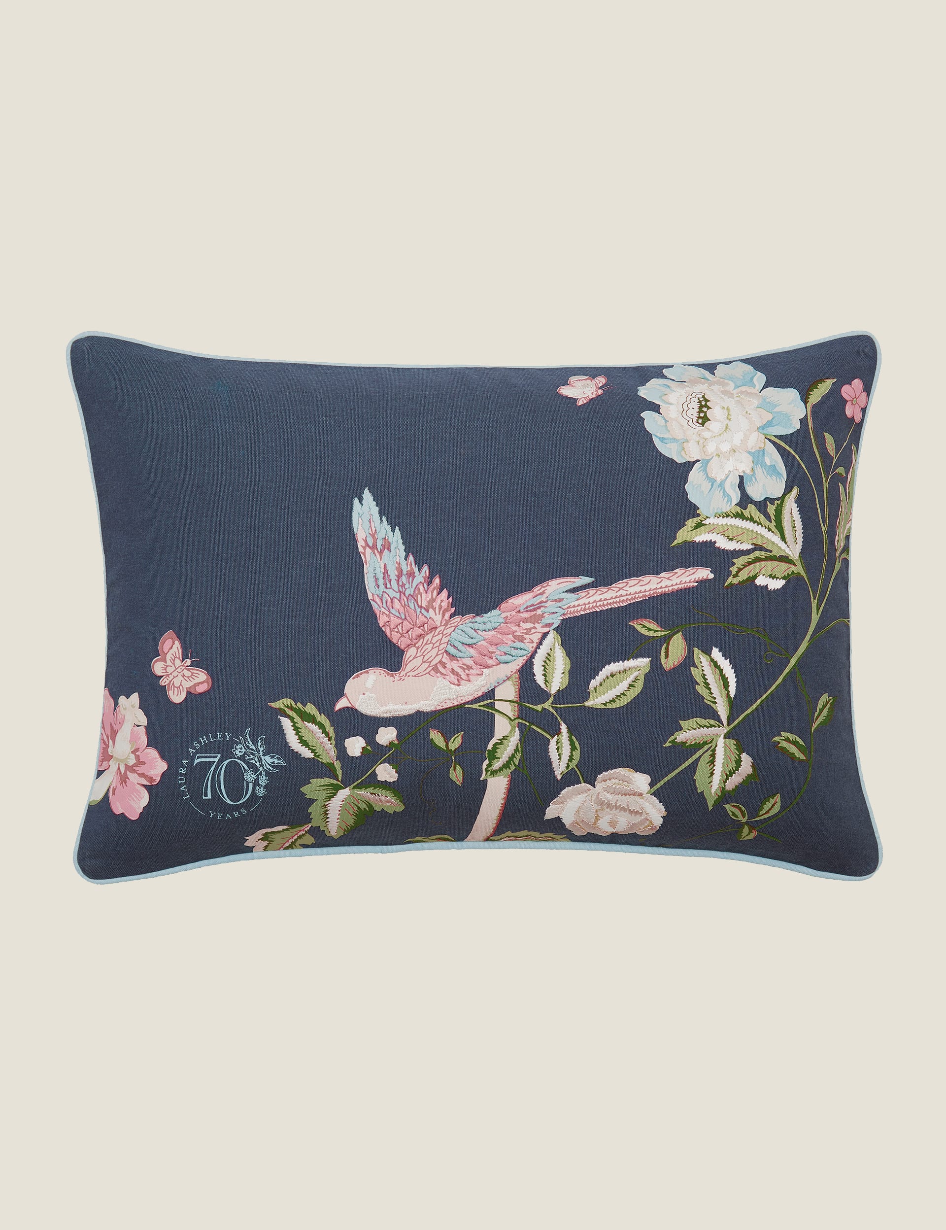 Laura Ashley Pure Cotton Summer Palace Bolster Cushion - Midnight, Midnight