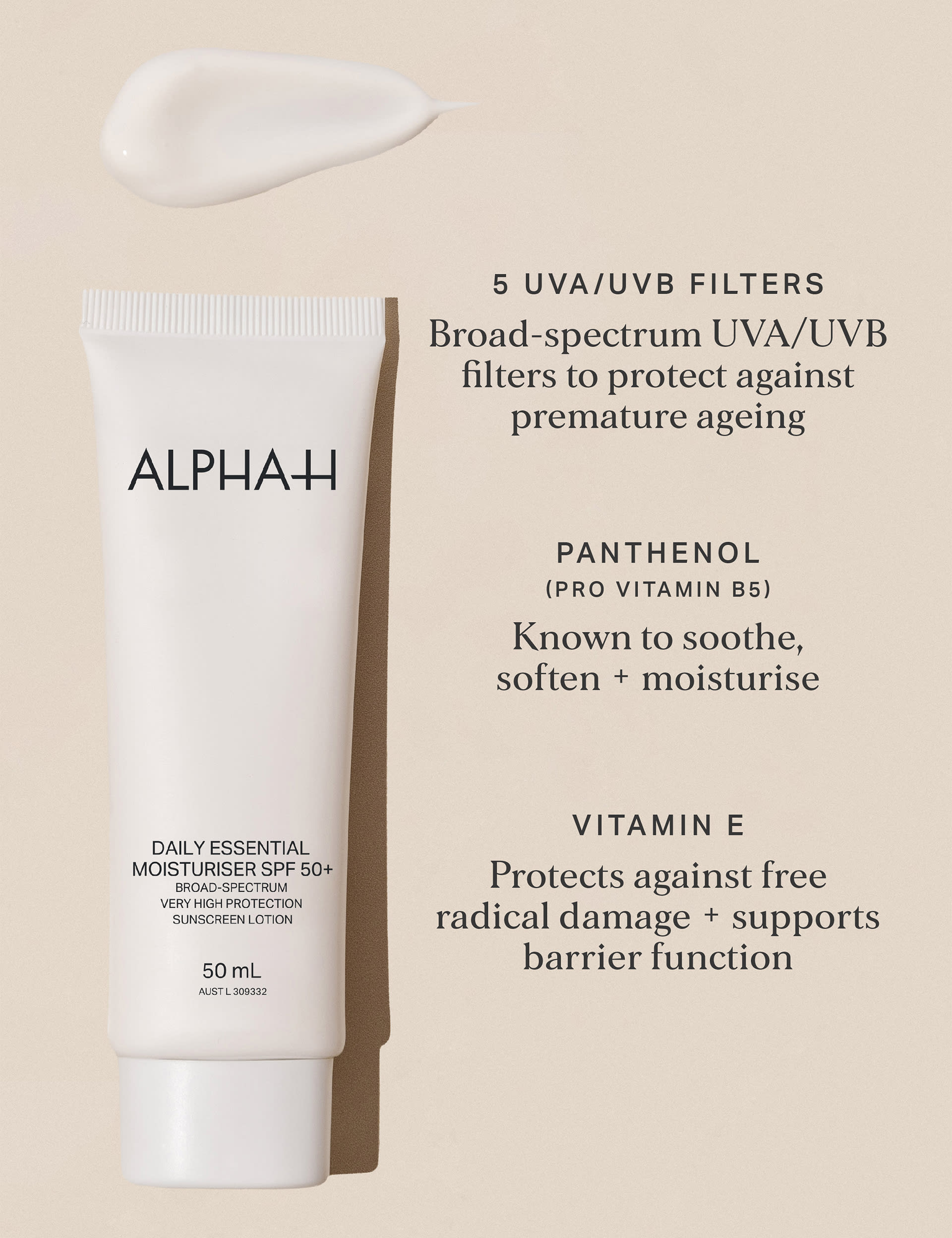 Alpha-H Women's Daily Essential Moisturiser Cream SPF50+ 50ml