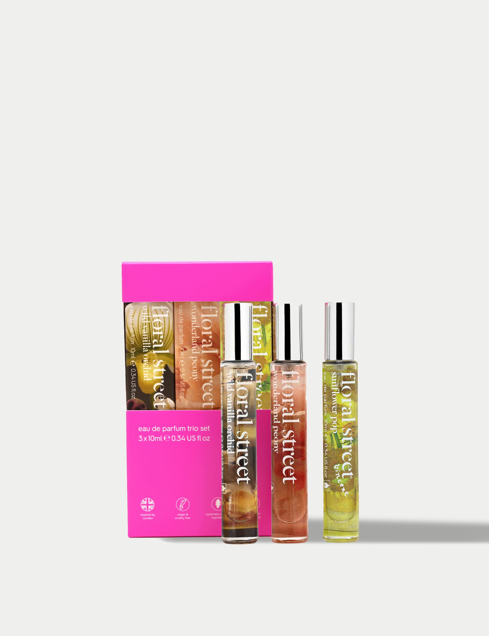 Floral Street Women's Discovery Fragrance Gift Set, 3 x 10ml: Wonderland Peony, Wild Vanilla Orchid & Sunflower Pop