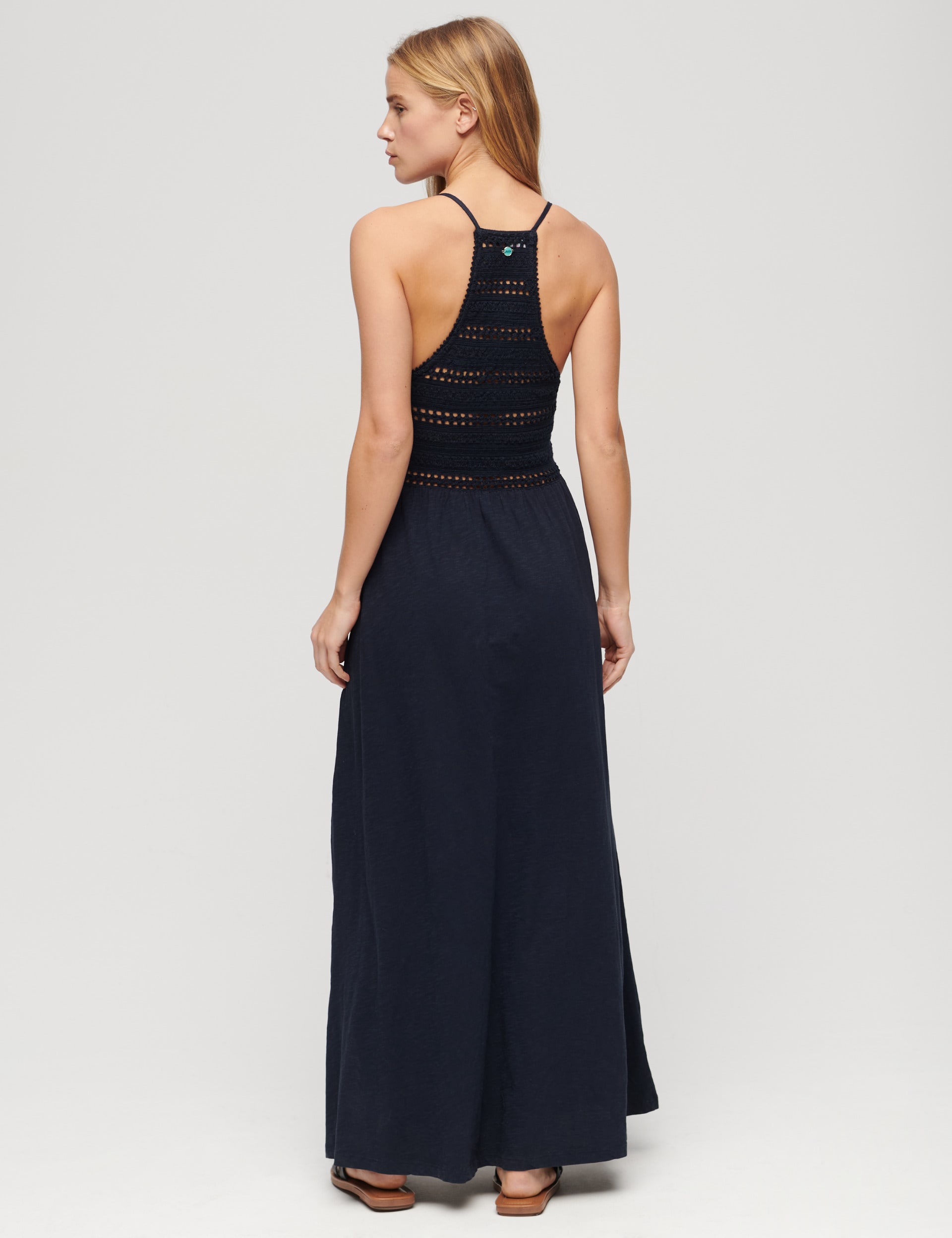 Superdry Women's Jersey Lace V-Neck Maxi Waisted Dress - 10 - Navy, Navy