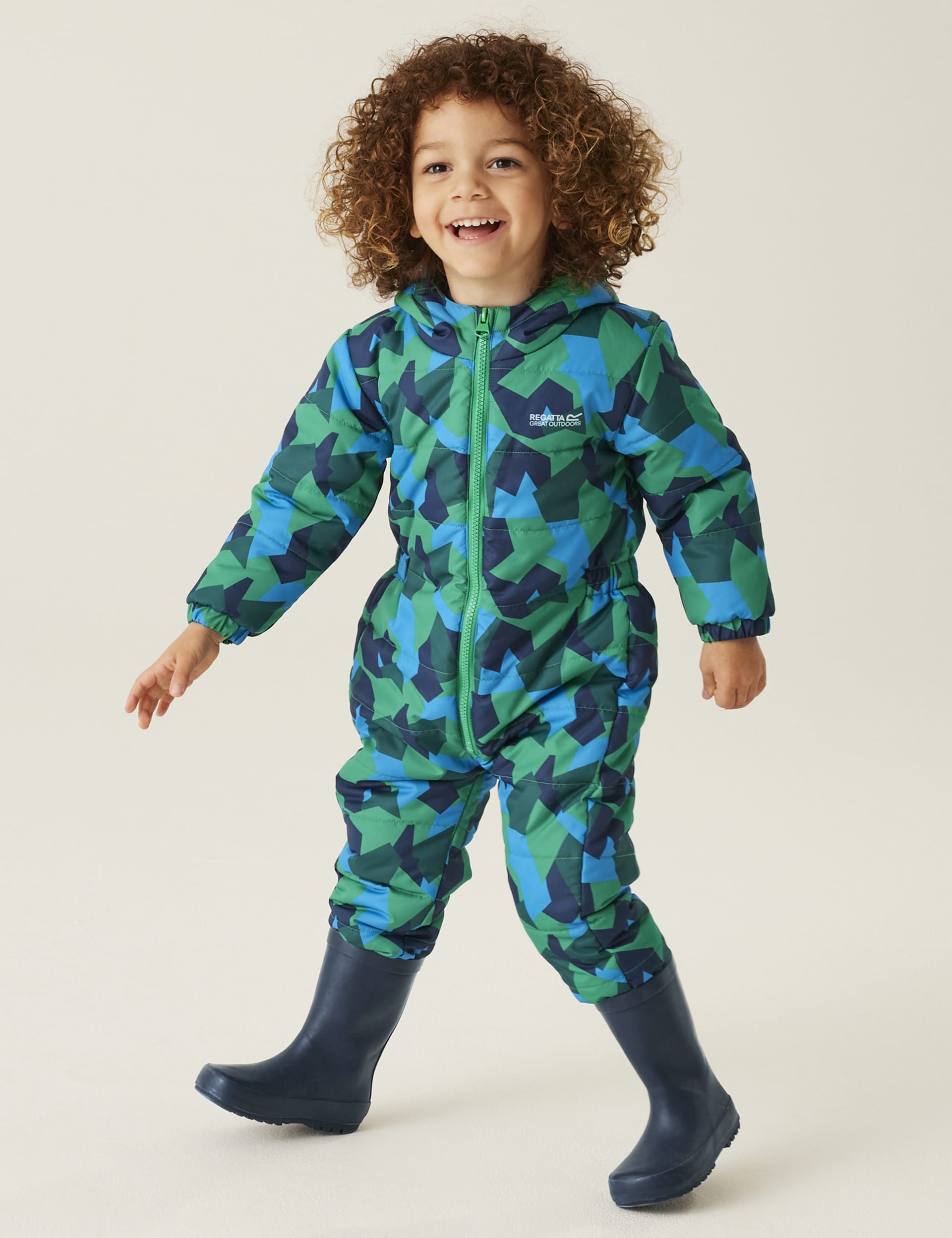 Regatta Boys Penrose Hooded Printed Puddlesuit (9 Mths-6 Yrs) - 9-12M - Blue Mix, Blue Mix