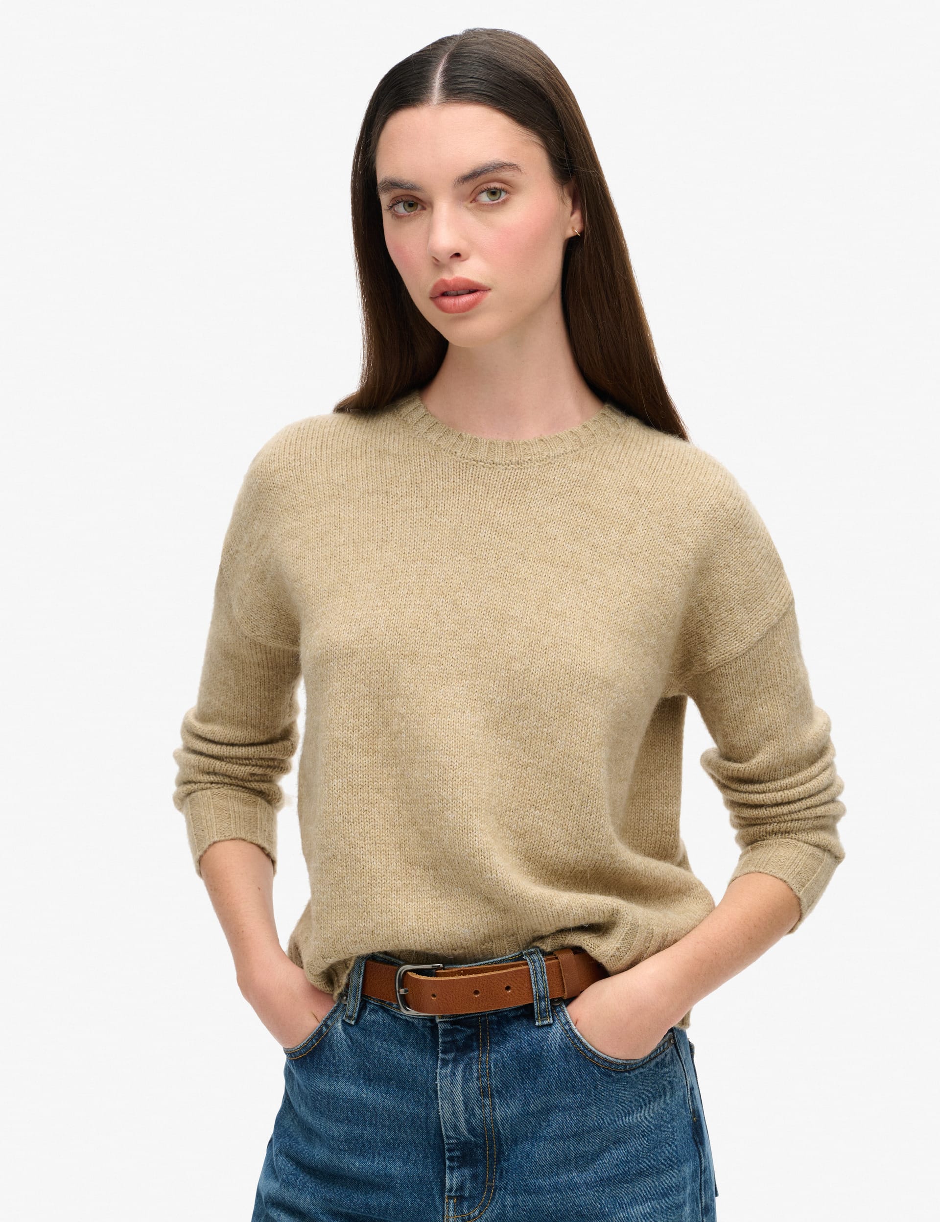 Superdry Women's Crew Neck Jumper with Wool - 12 - Brown, Brown