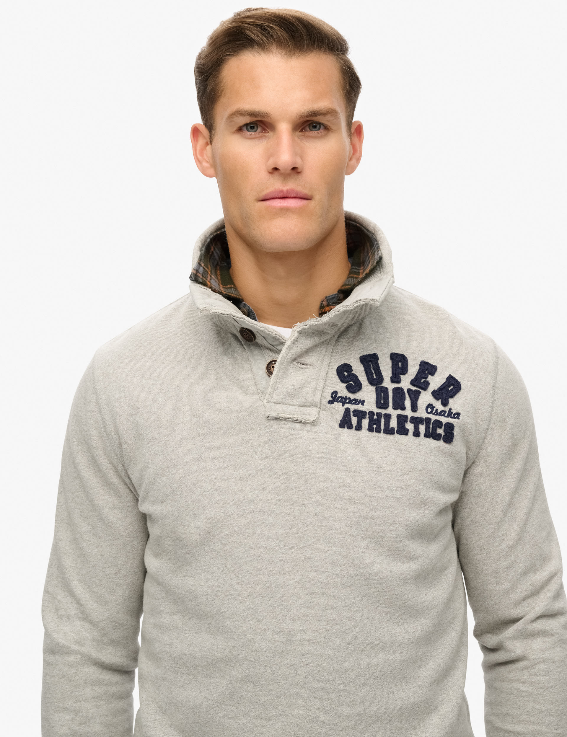 Superdry Men's Oversized Pure Cotton Henley Sweatshirt - Light Grey, Light Grey