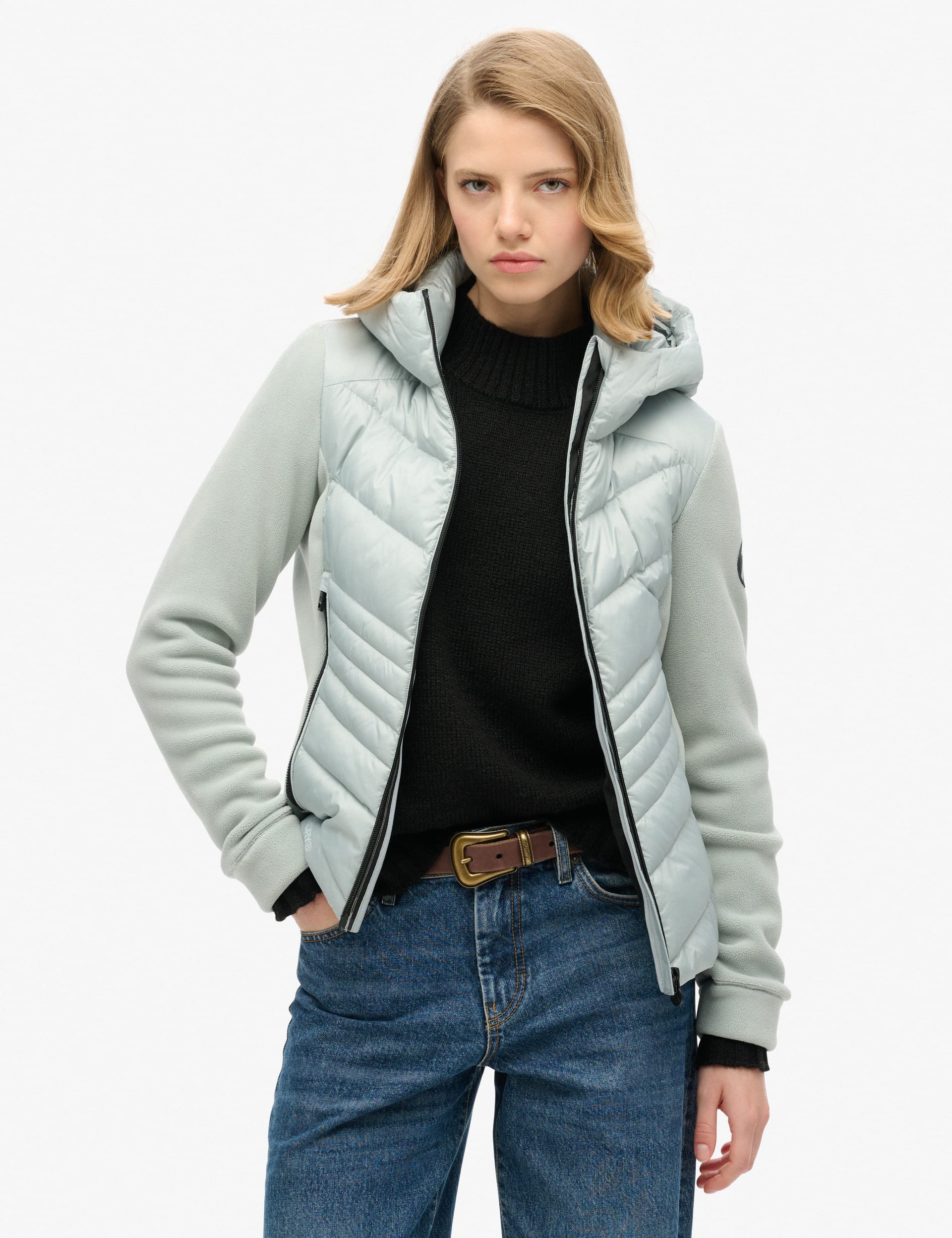 Superdry Women's Hooded Padded Quilted Jacket - 12 - Light Grey, Light Grey,White