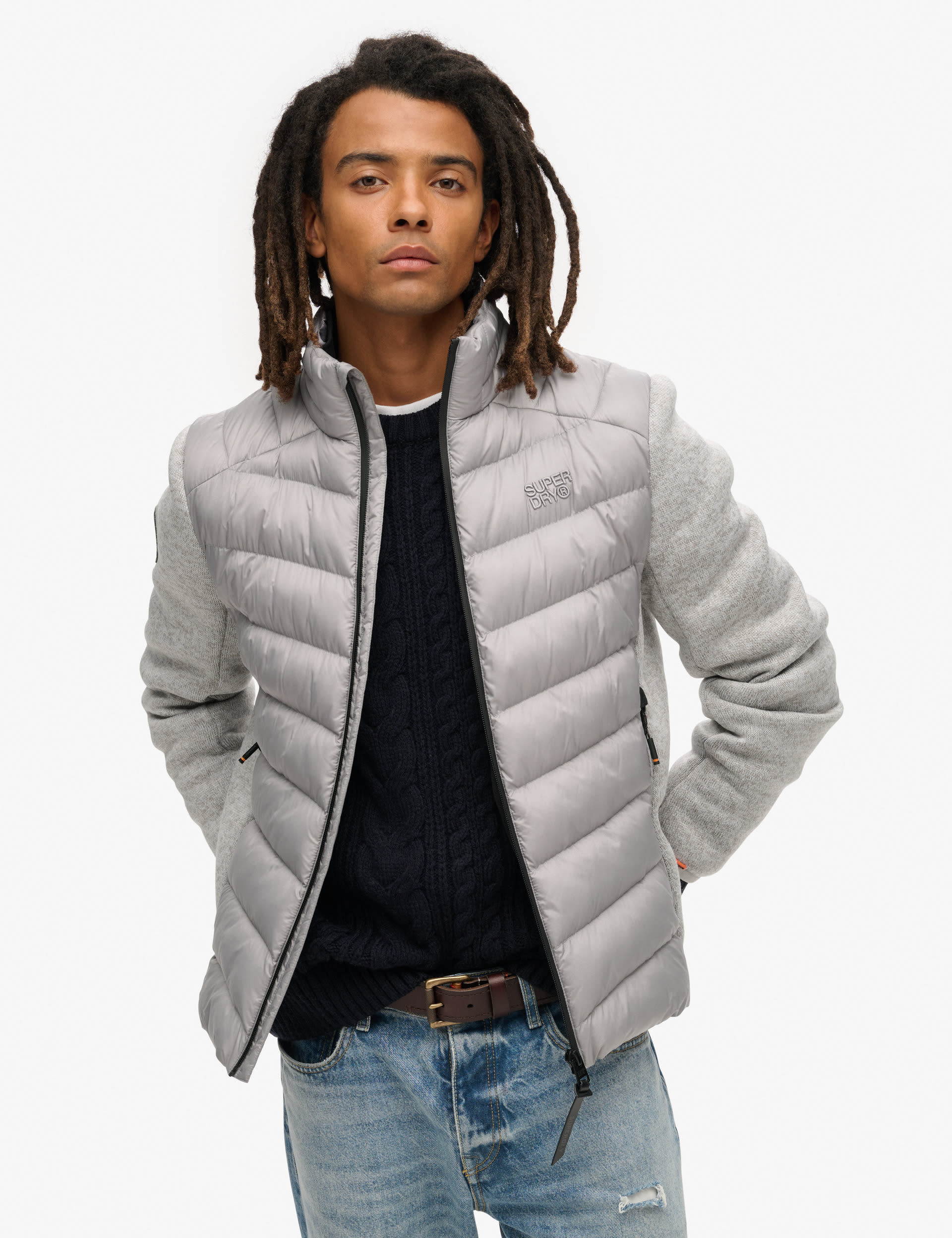 Superdry Men's Padded Hooded Hybrid Puffer Jacket - S - Grey, Grey