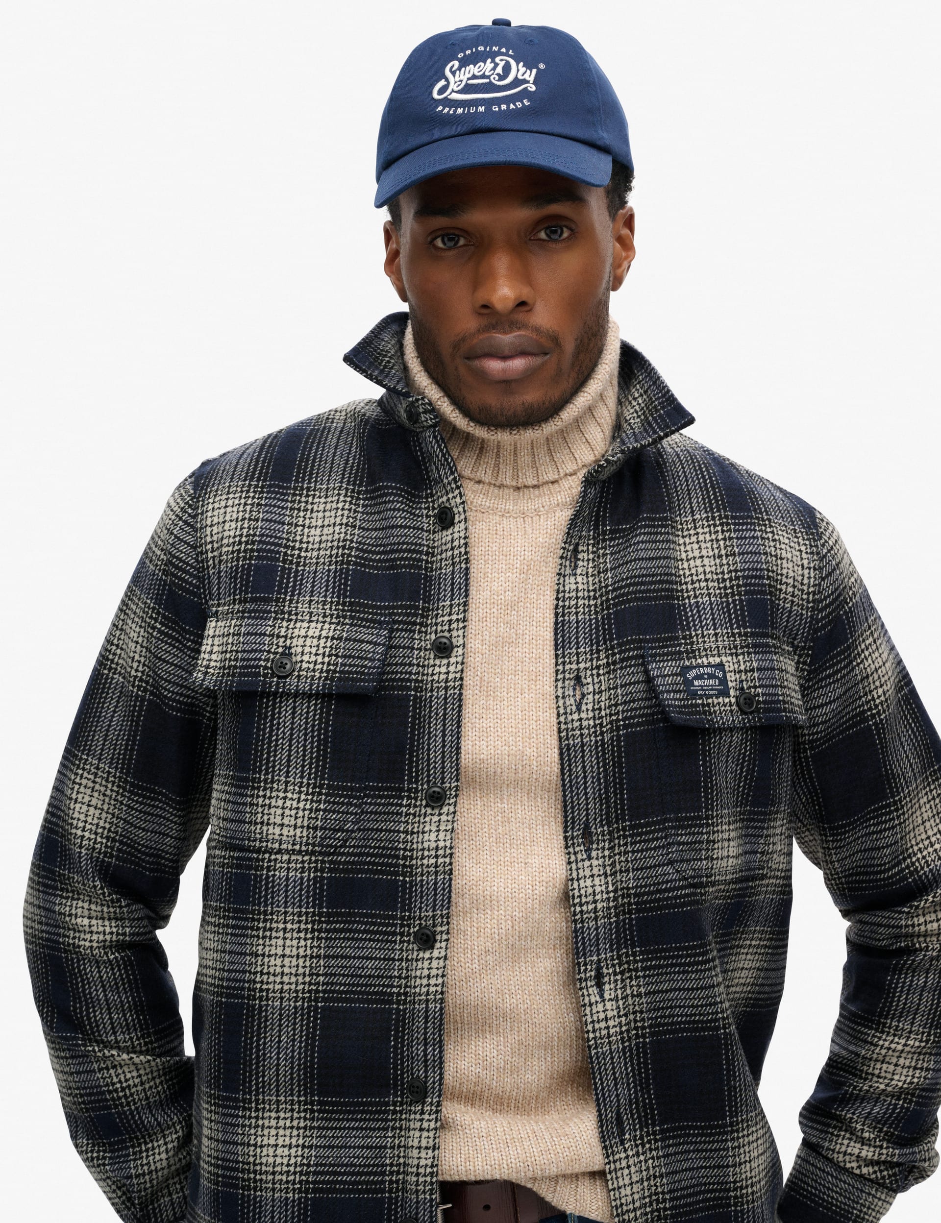 Superdry Men's Wool Blend Fleece Lined Checked Overshirt - Navy, Navy,Brown Mix,Green