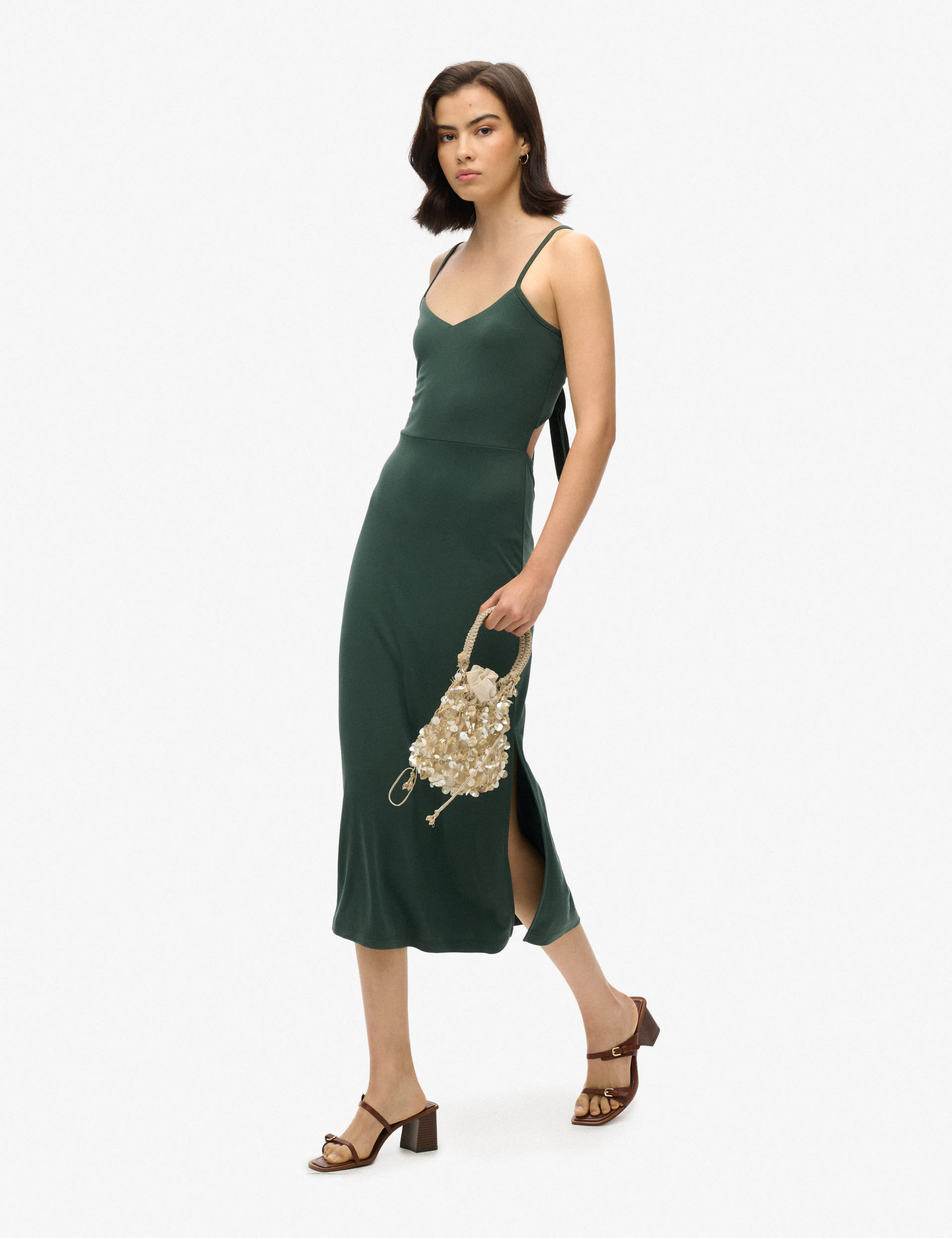 Superdry Women's Jersey V-Neck Cut Out Detail Midi Slip Dress - 14 - Dark Green, Black,Dark Green