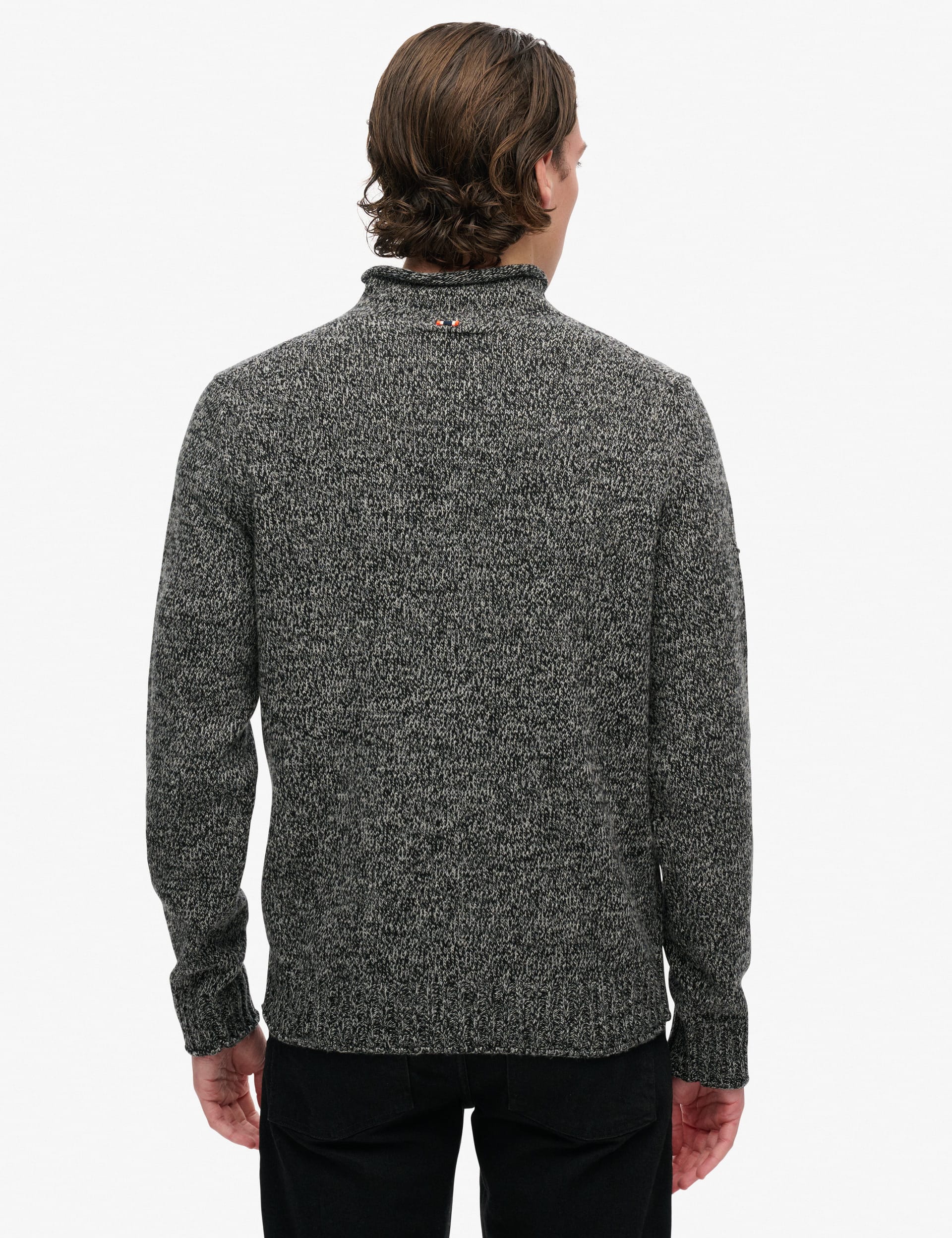 Superdry Men's Cotton Blend High Neck Jumper with Wool - Dark Grey, Dark Grey,Grey Marl