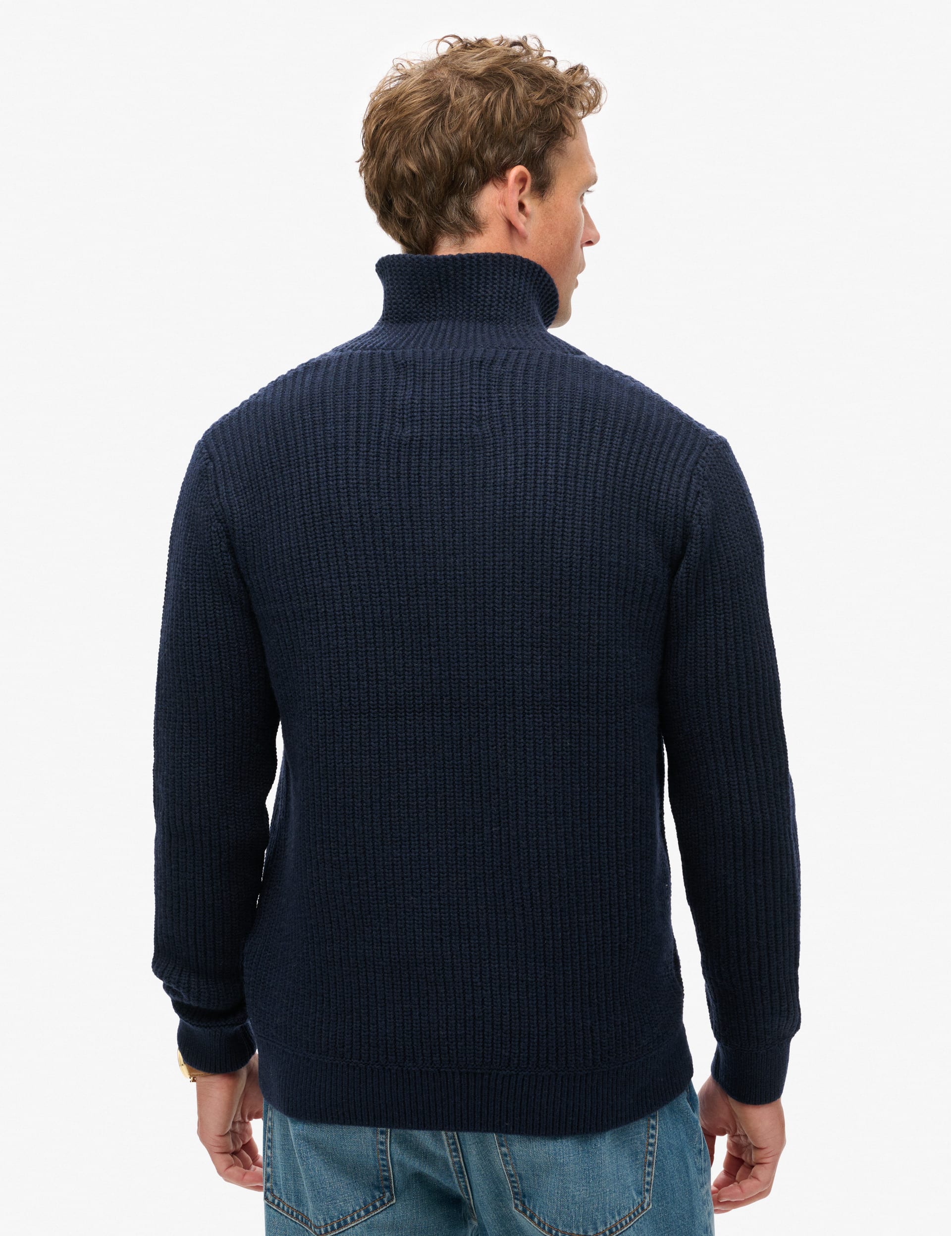 Superdry Men's Wool Blend Textured Shawl Collar Jumper - Navy, Navy