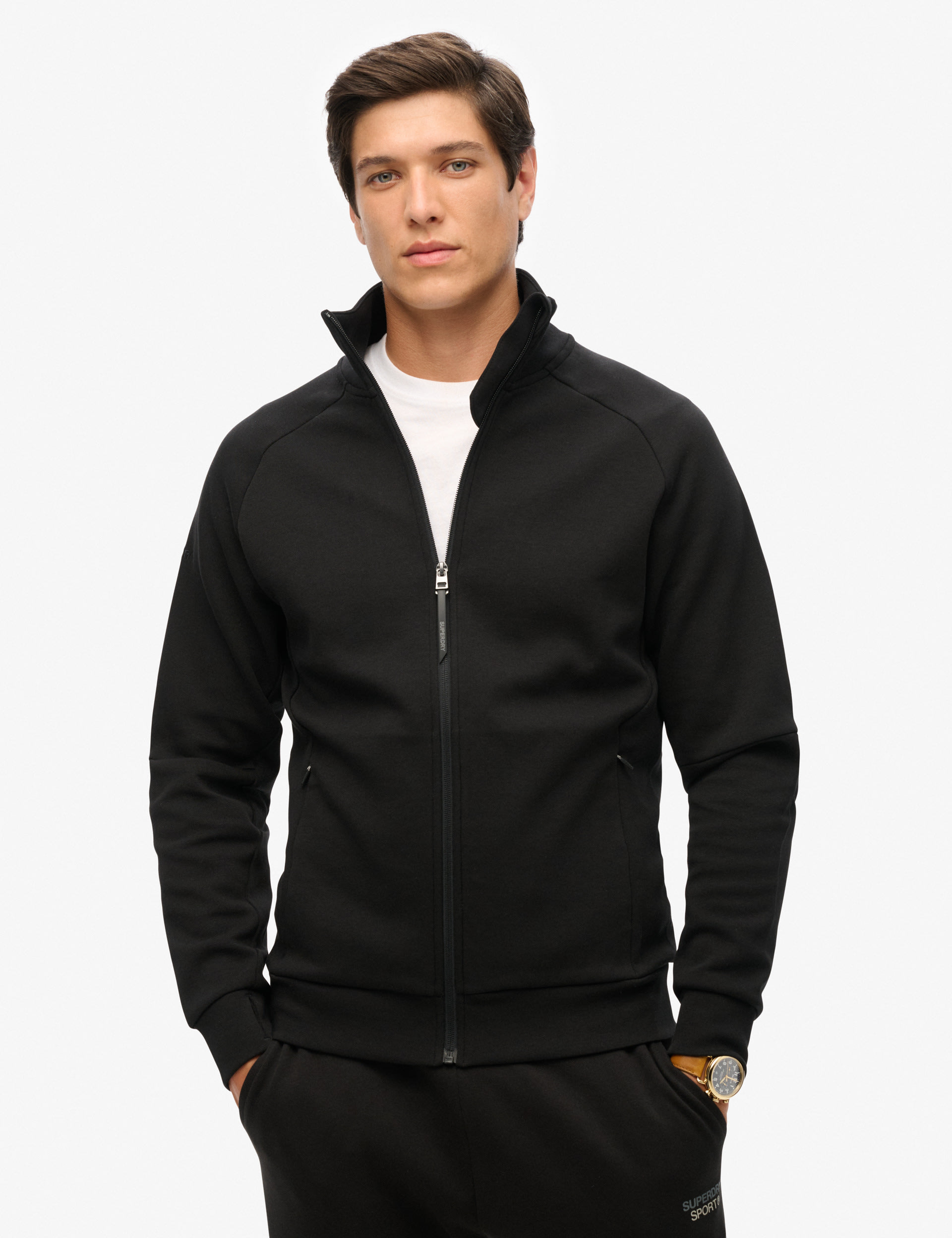 Superdry Men's Cotton Rich Fleece Zip Up Jacket - Black, Black