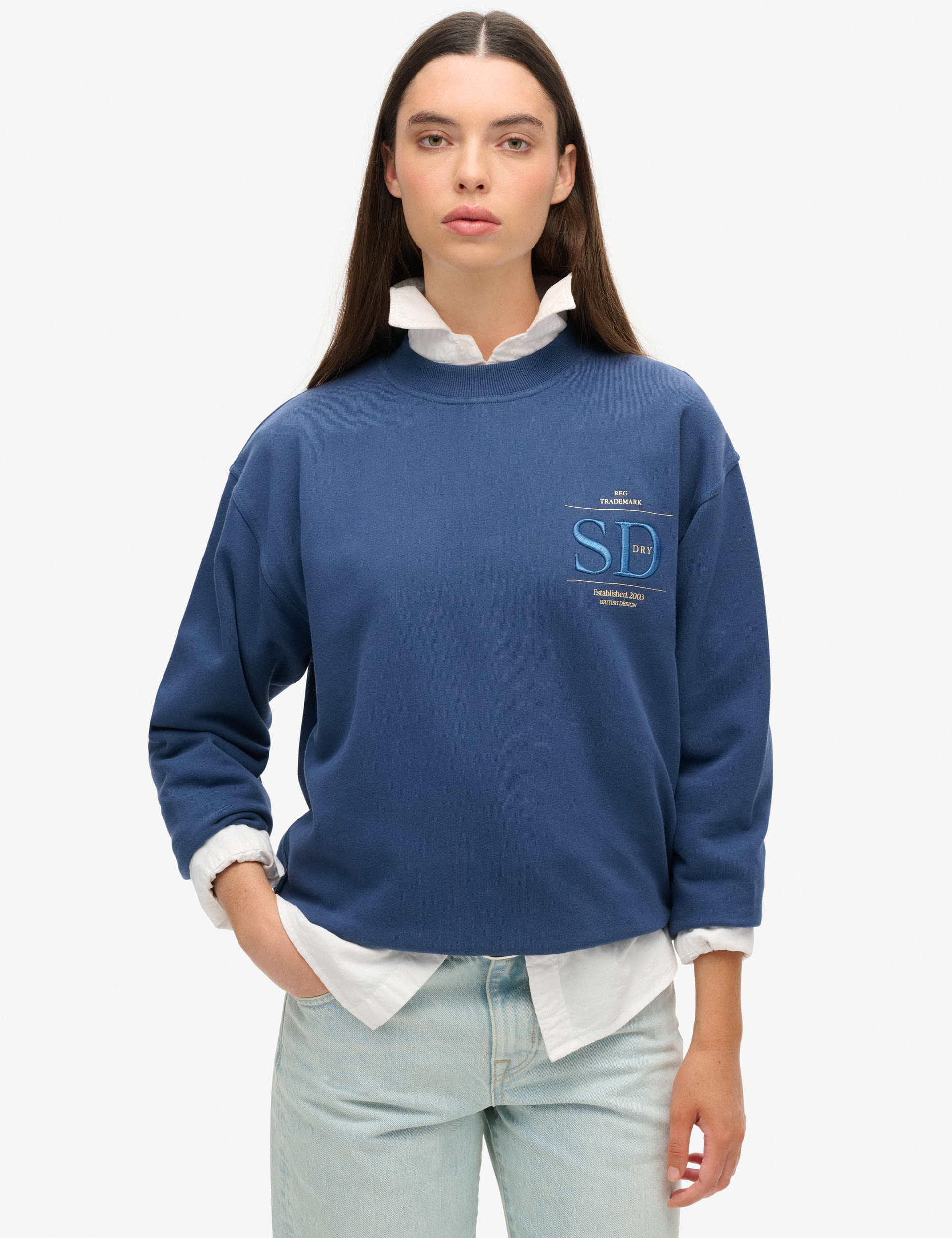 Superdry Women's Cotton Rich Embroidered Relaxed Sweatshirt - 8 - Dark Blue, Dark Blue