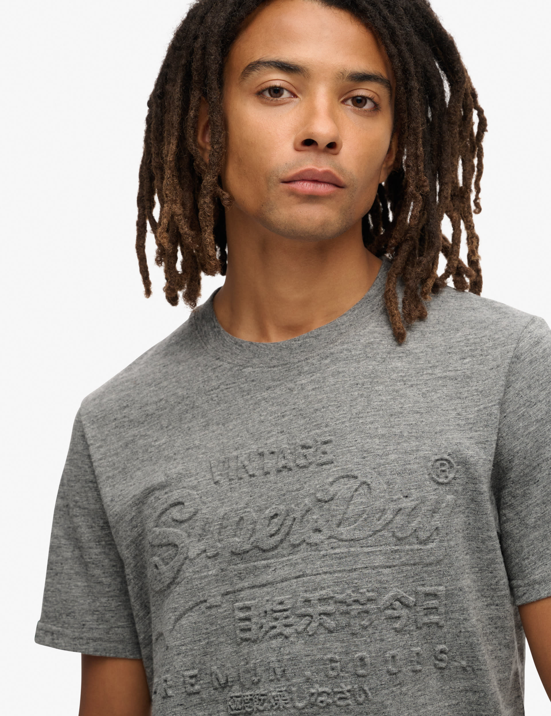 Superdry Men's Cotton Rich Embossed Graphic Crew Neck T-Shirt - L - Grey, Grey