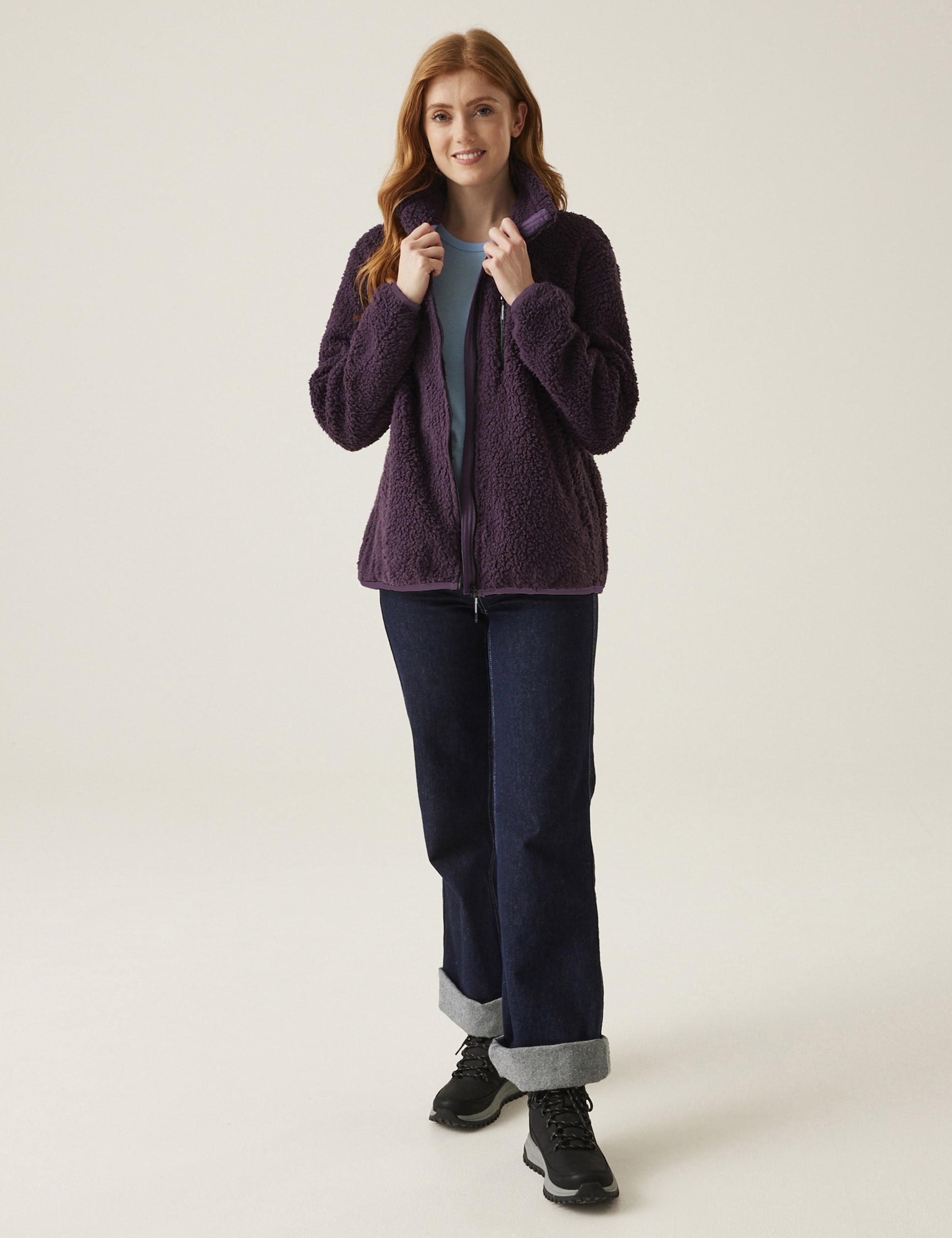 Regatta Women's Ria Zip Up Funnel Neck Fleece Jacket - 10 - Purple, Cream,Purple,Navy