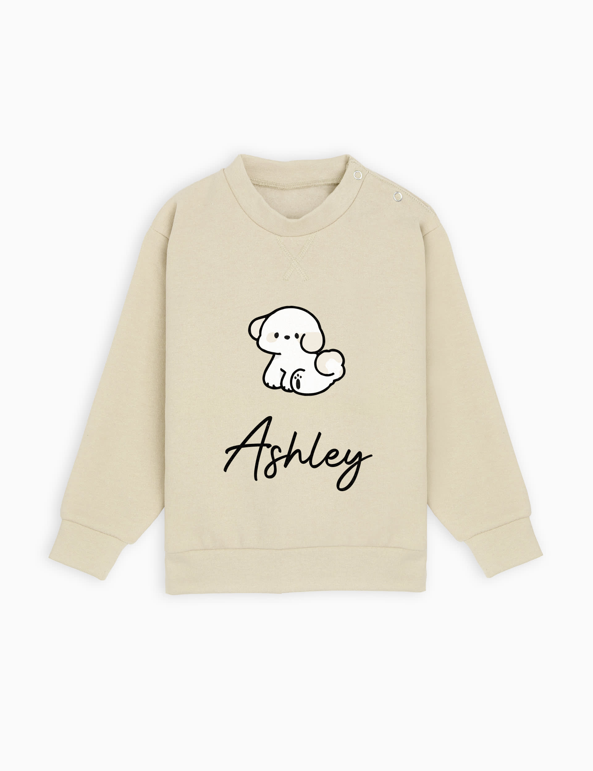 Dollymix Girls Personalised Puppy Sweatshirt (1-6 Yrs) - 12-18 - Stone, Stone