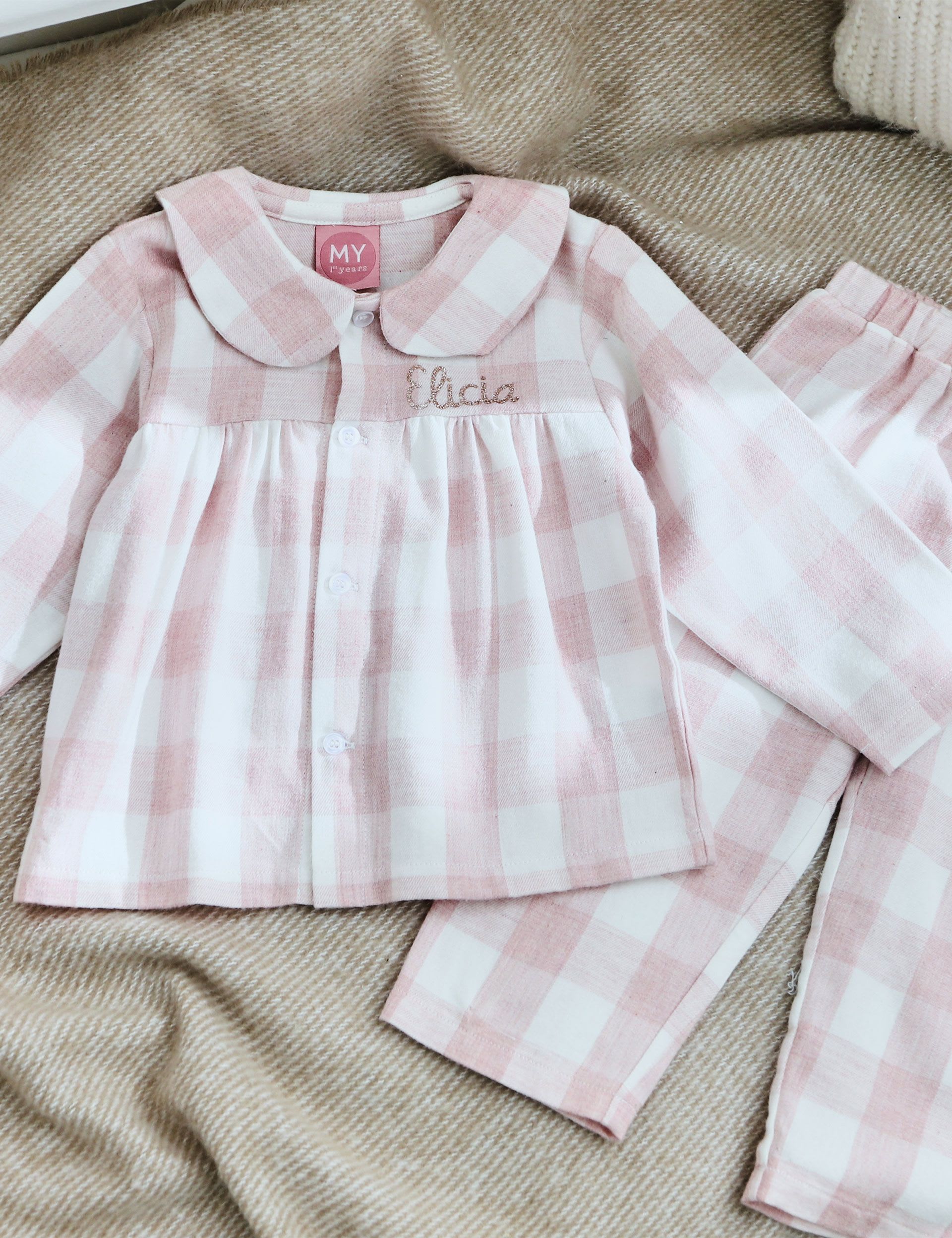 My 1St Years Girls Personalised Traditional Pink Checkered Pyjama Set (0-6 Yrs) - 3-4 Y - Pink Mix, Pink Mix