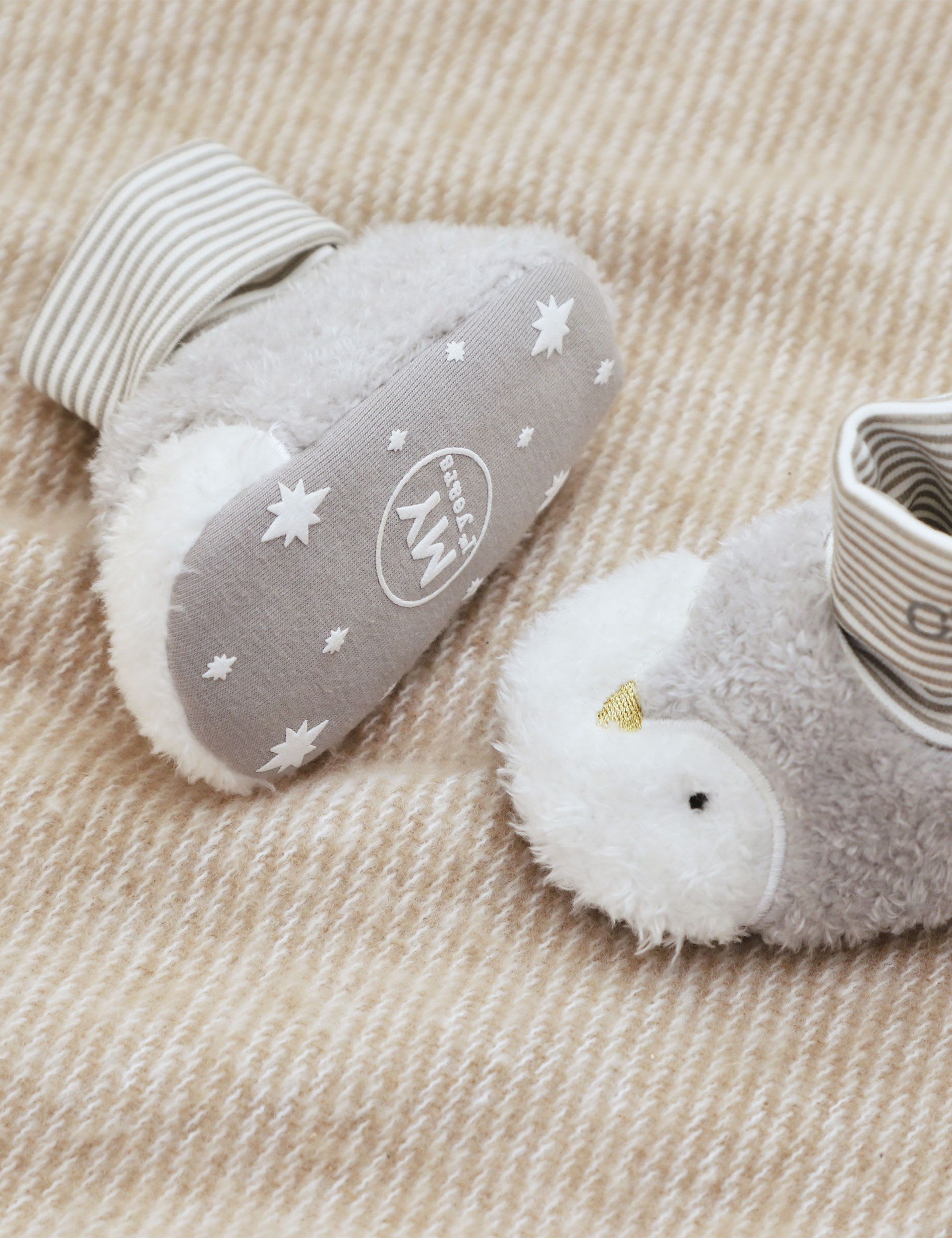 My 1St Years Personalised Penguin Sock Top Booties (0-24 Mths) - 0-6 M - Grey, Grey