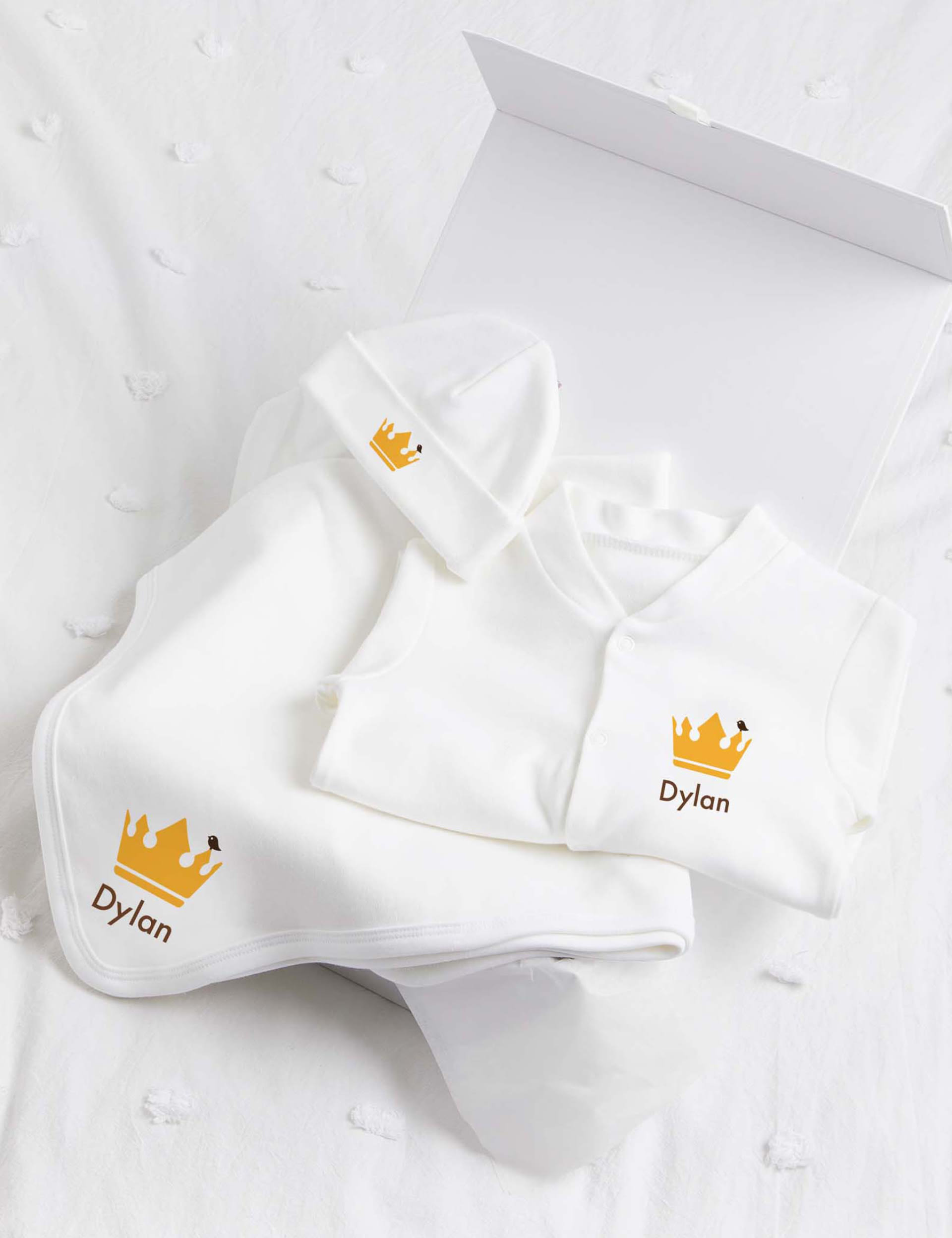 Molly & Monty Personalised Crown Starter Set (0-1 Yrs) - 6-12M - White, White