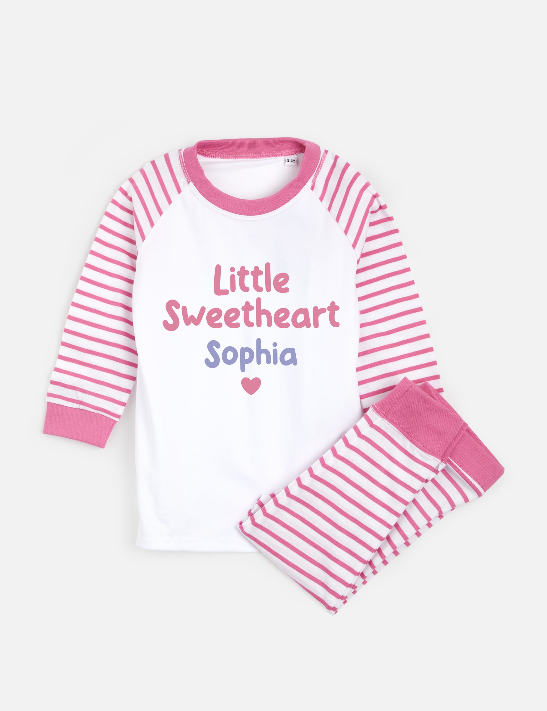 Dollymix Girls Personalised Sweetheart Pyjamas (0-4 Yrs) - 0-6M - Pink Mix, Pink Mix