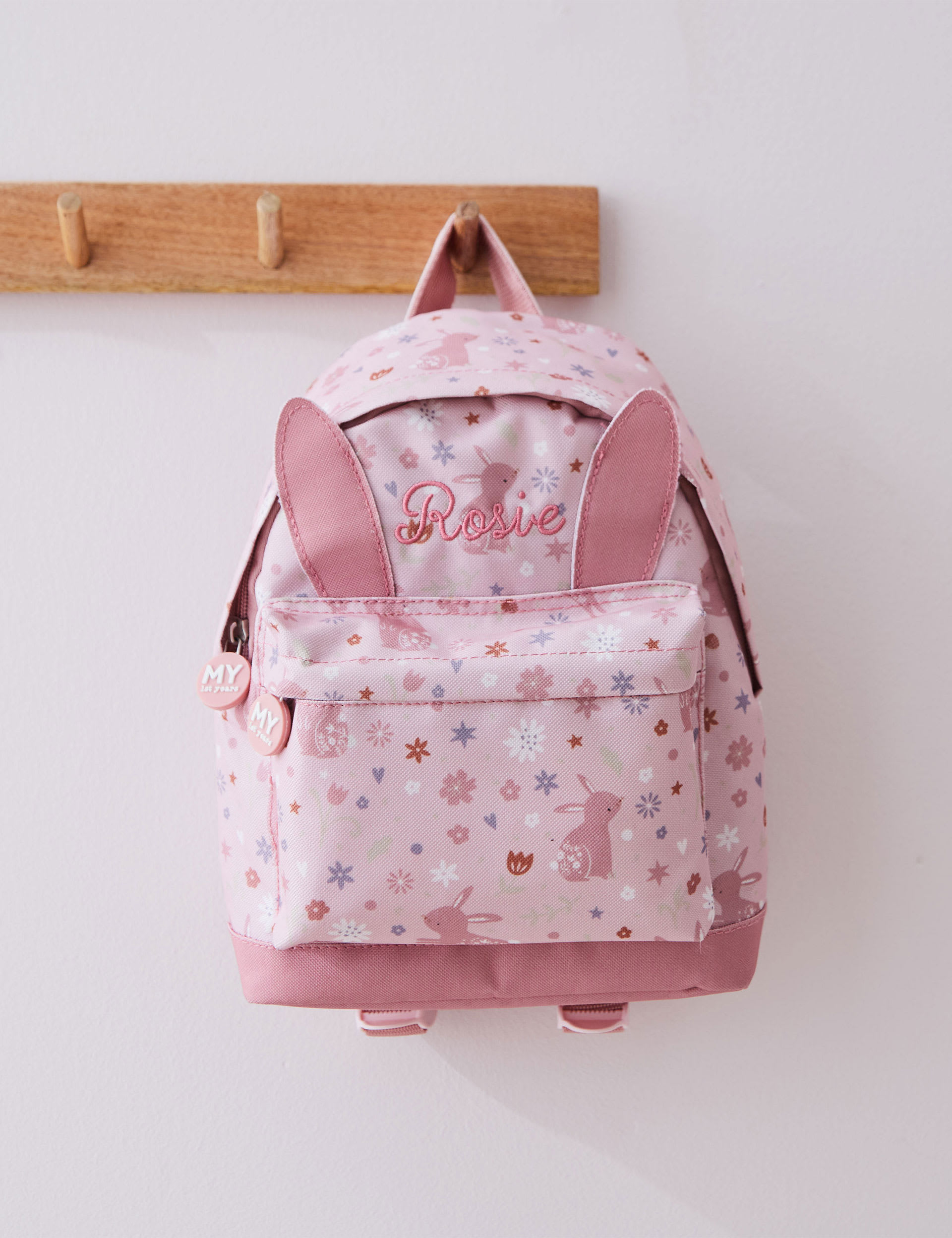 My 1St Years Girls Personalised Pink Bunny Mini Backpack with Ears, Pink