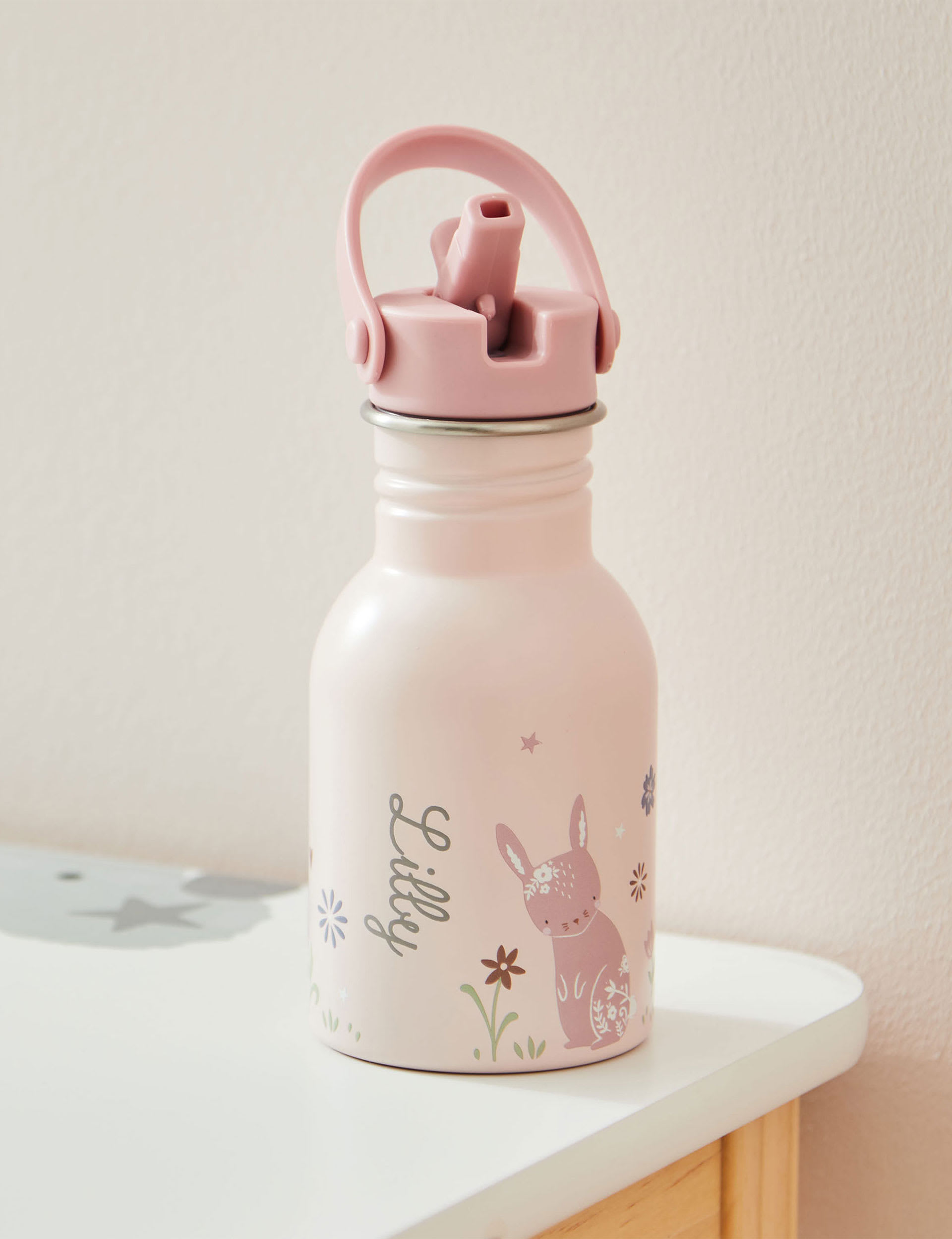 My 1St Years Girls Personalised Pink Bunny Water Bottle, Pink