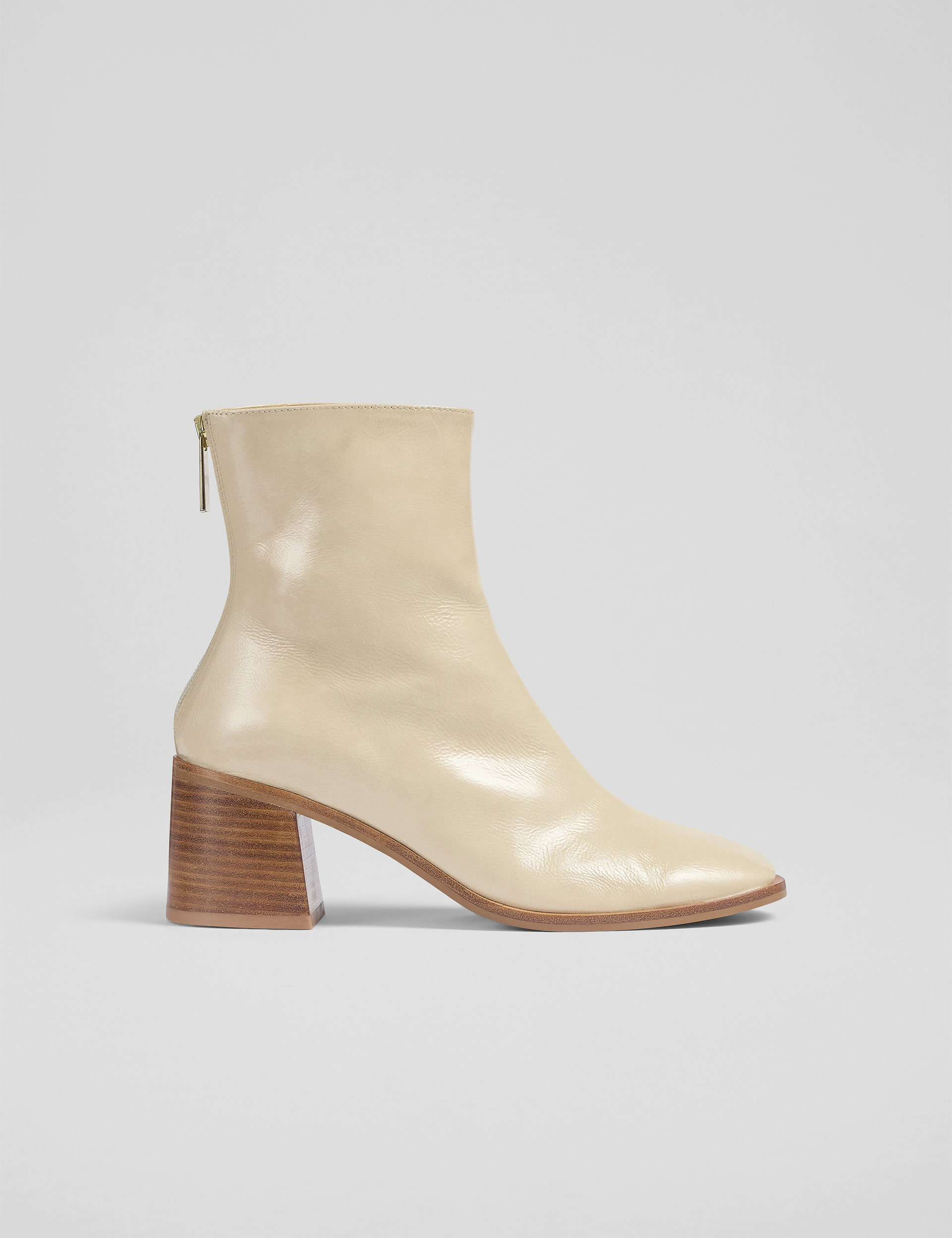 Lk Bennett Women's Leather Block Heel Square Toe Ankle Boots - 5 - Cream, Cream