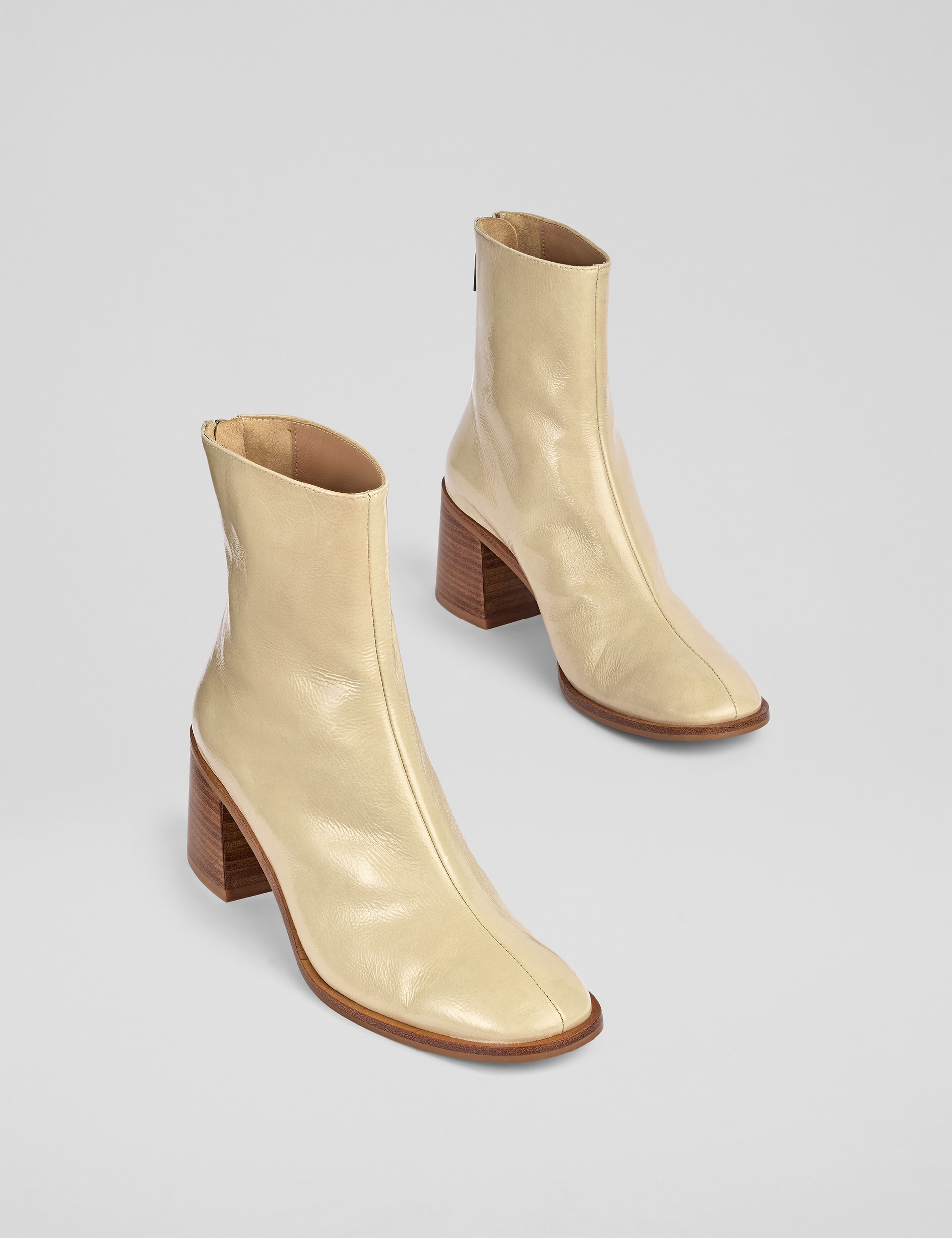 Lk Bennett Women's Leather Block Heel Square Toe Ankle Boots - 5 - Cream, Cream