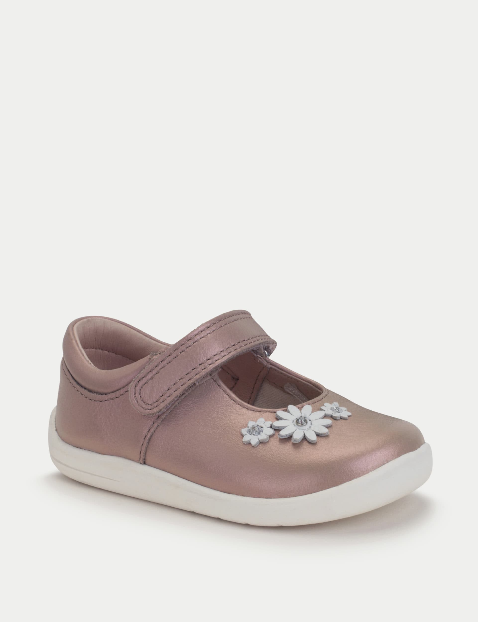 Start-Rite Kids Leather Flower Riptape Shoes (4 Small - 8 Small) - 8 SSTD - Taupe, Taupe