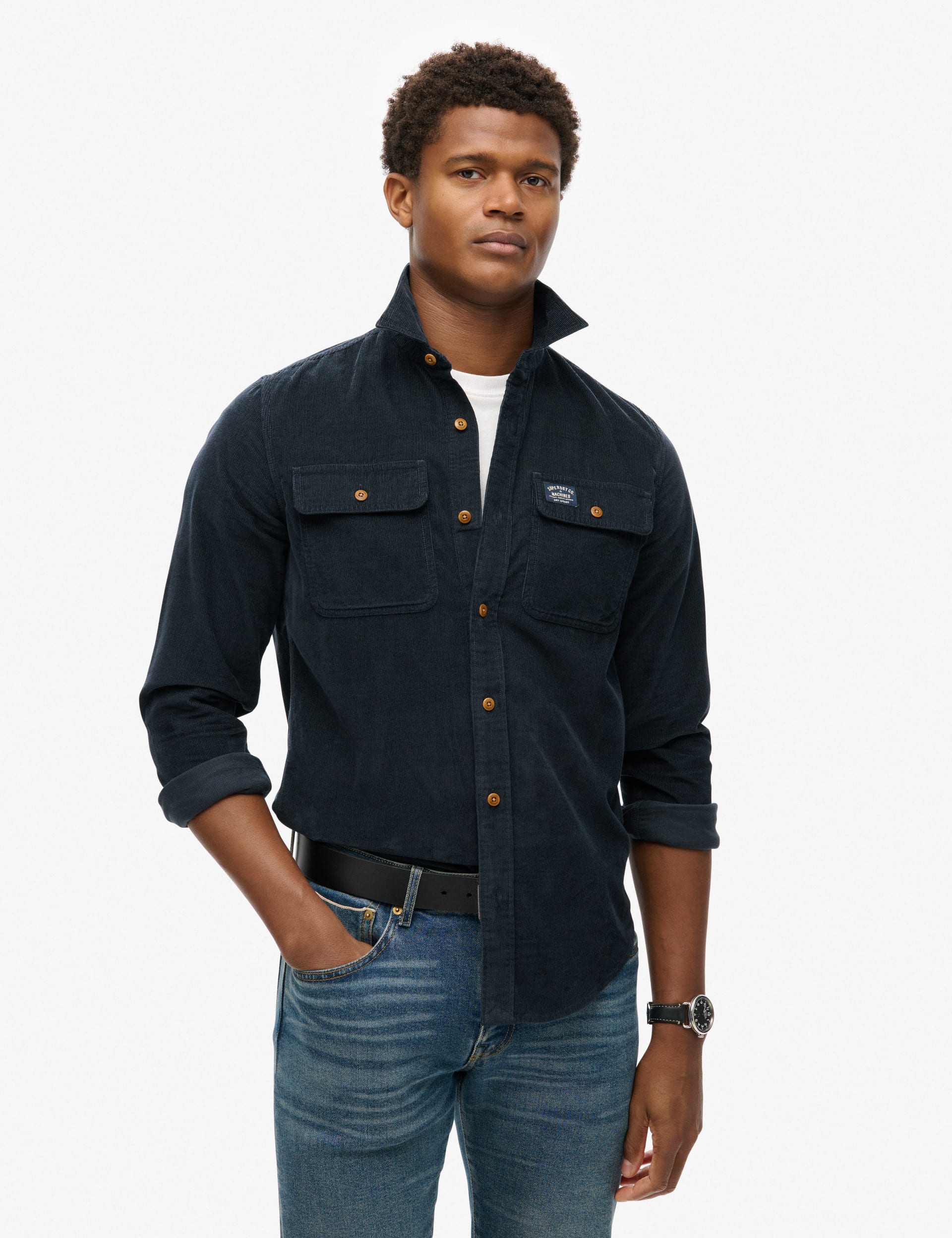 Superdry Men's Pure Cotton Corduroy Shirt - L - Navy Mix, Navy Mix