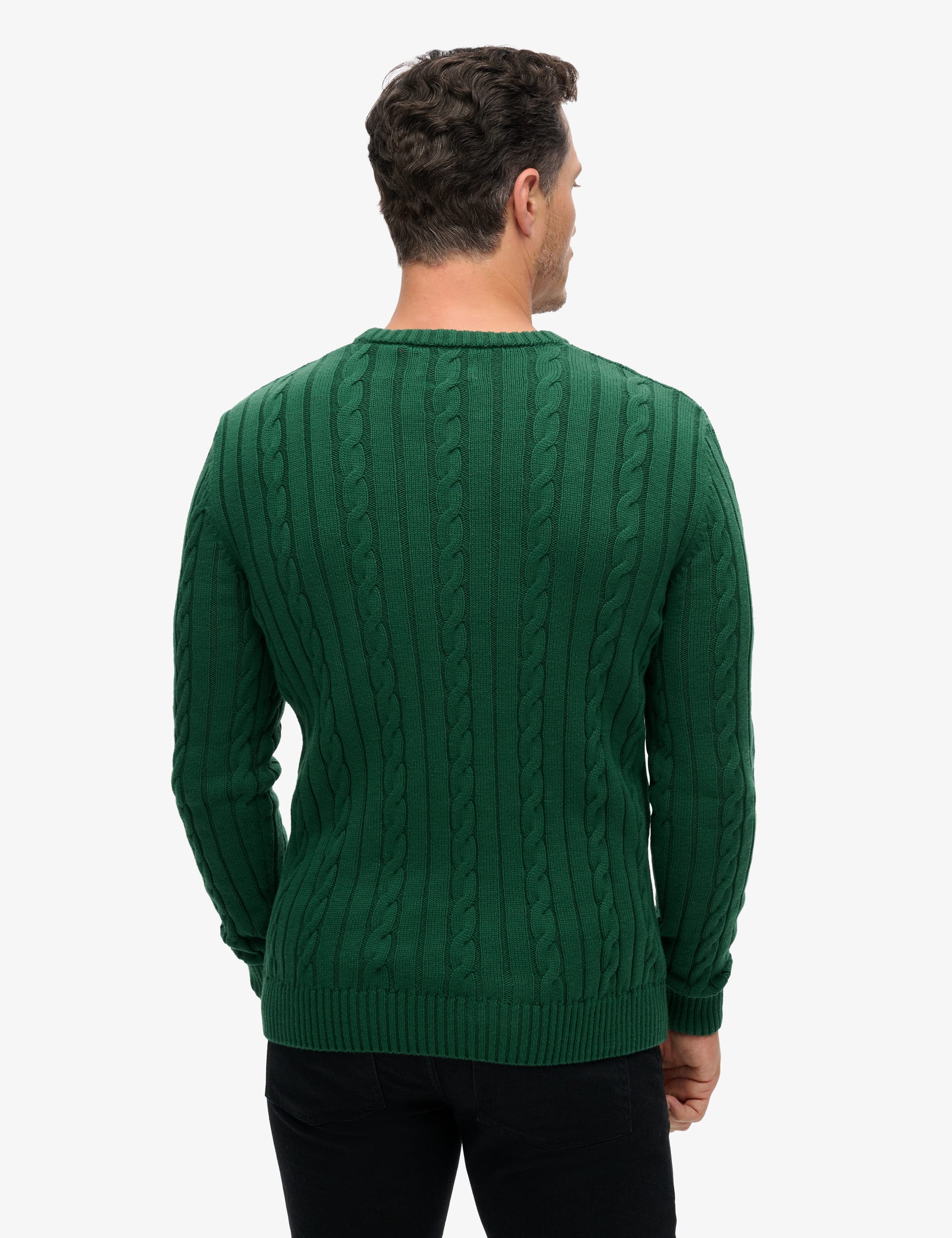 Superdry Men's Pure Cotton Cable Knit Jumper - Green, Cream,Green