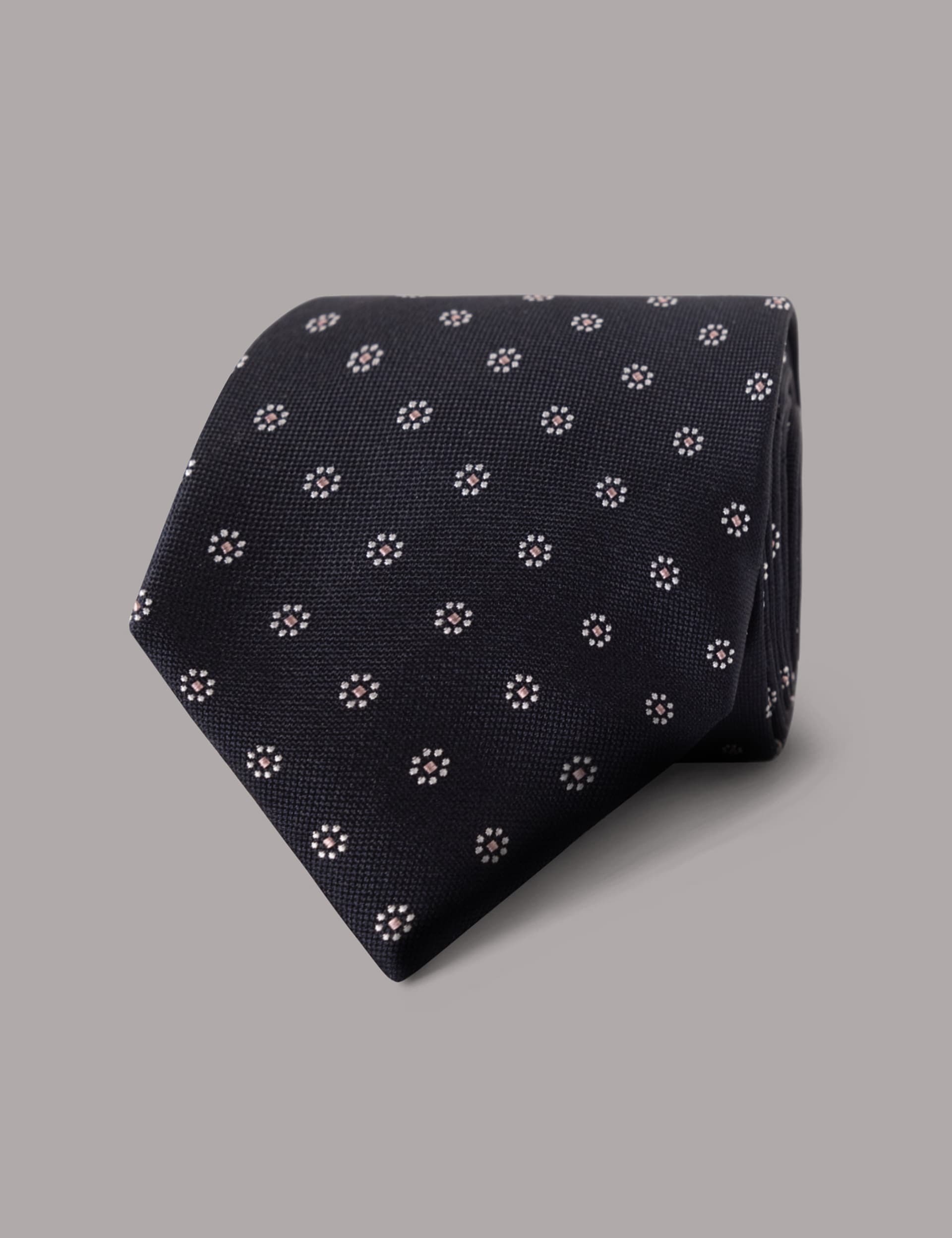 Hawes & Curtis Men's Floral Geometric Pure Silk Tie - Navy Mix, Navy Mix