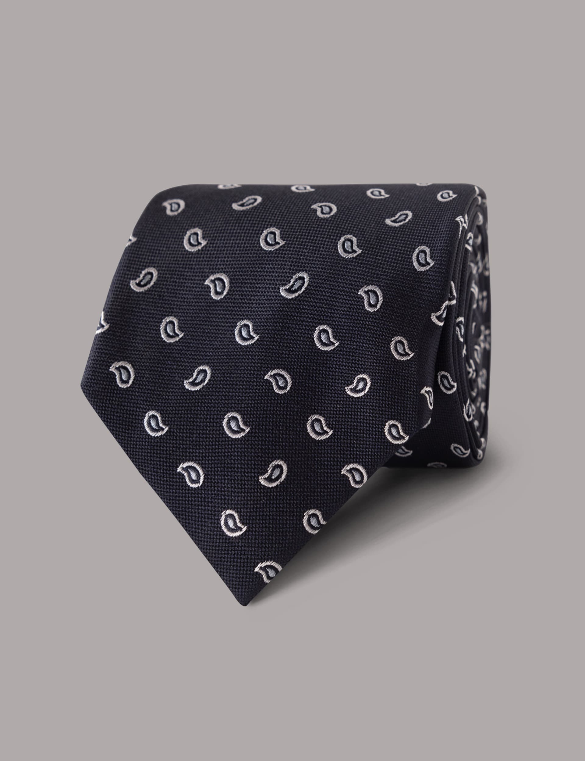 Hawes & Curtis Men's Paisley Pure Silk Tie - Navy Mix, Navy Mix