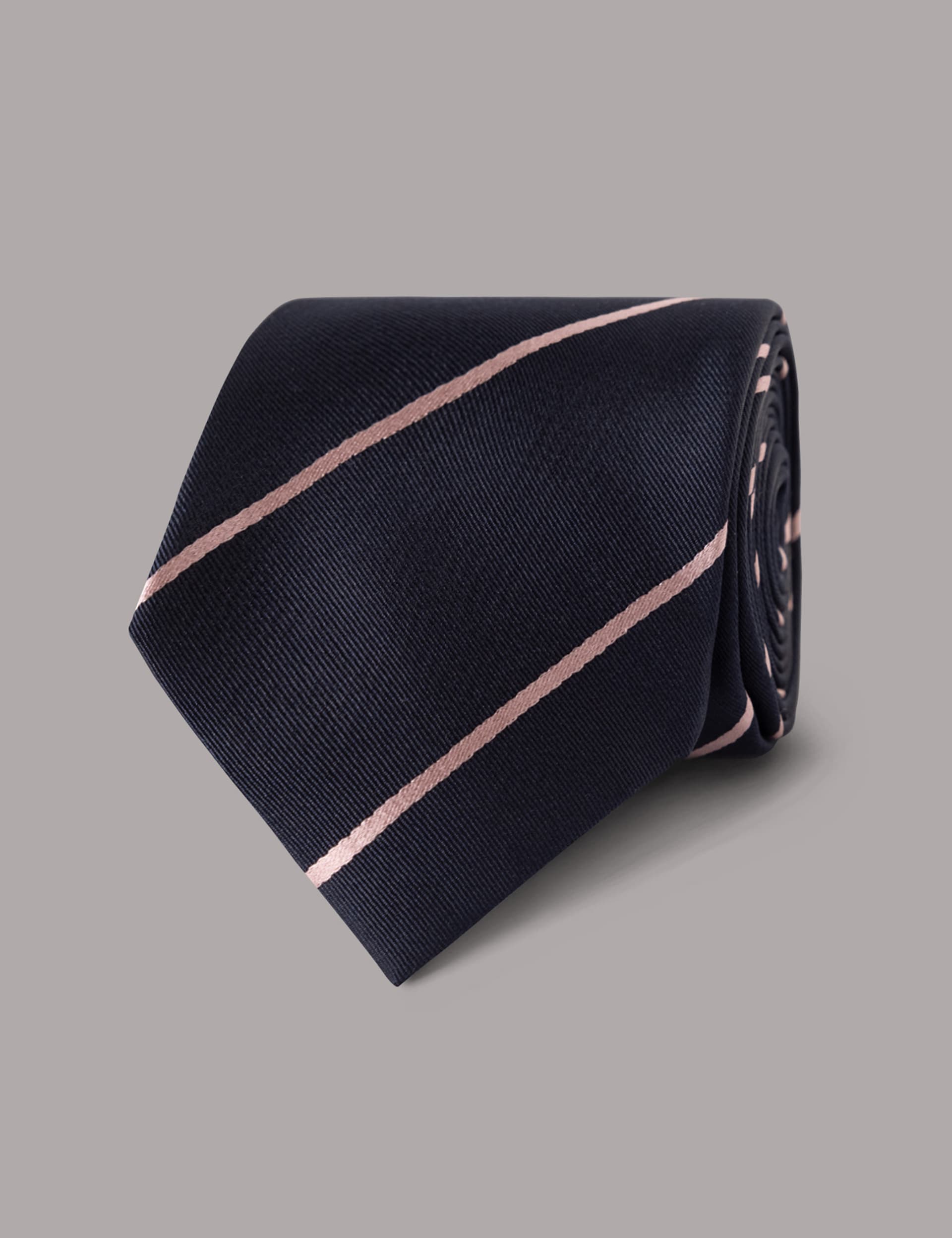 Hawes & Curtis Men's Striped Pure Silk Tie - Navy Mix, Navy Mix