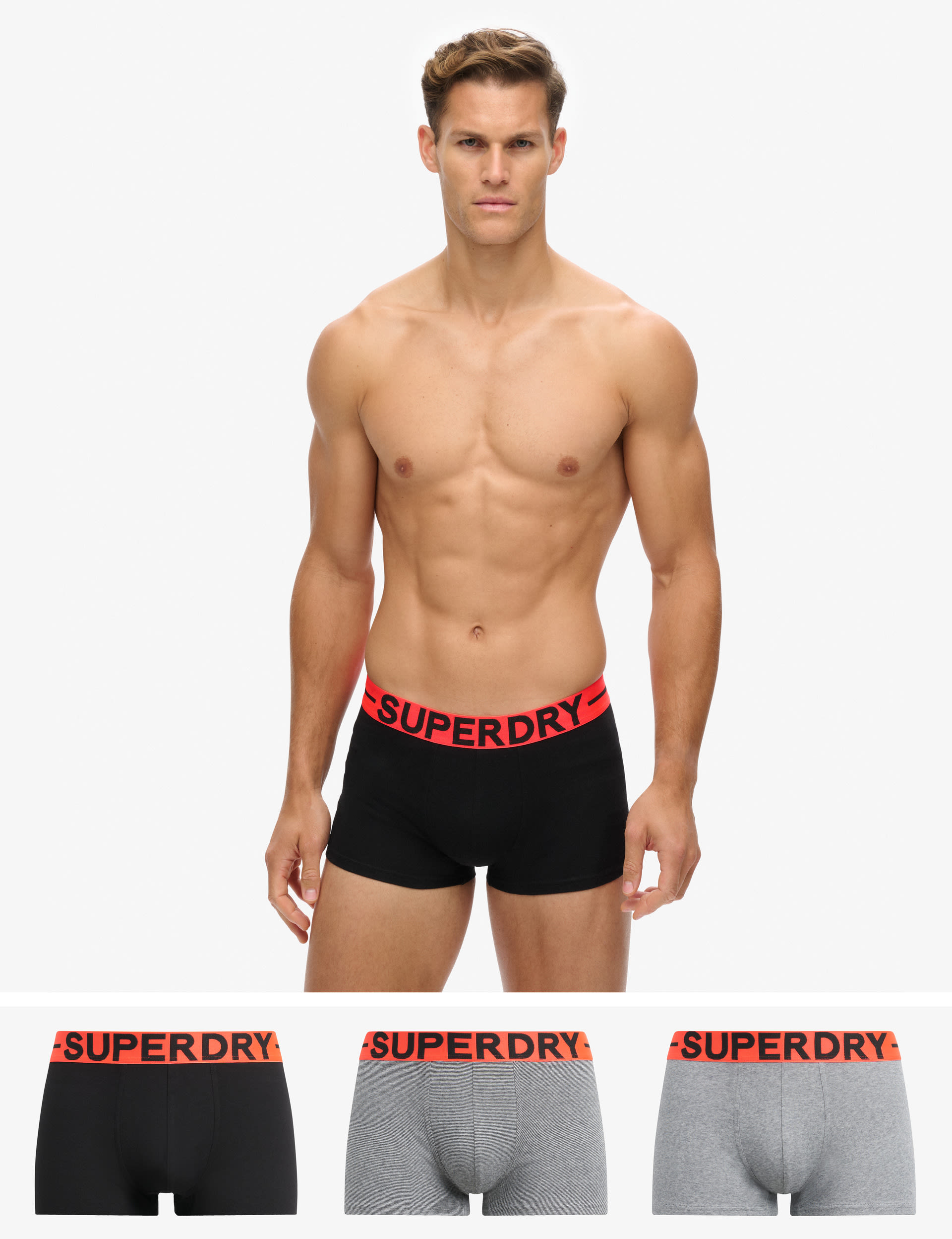 Superdry Men's 3pk Pure Cotton Trunks - M - Grey Mix, Grey Mix