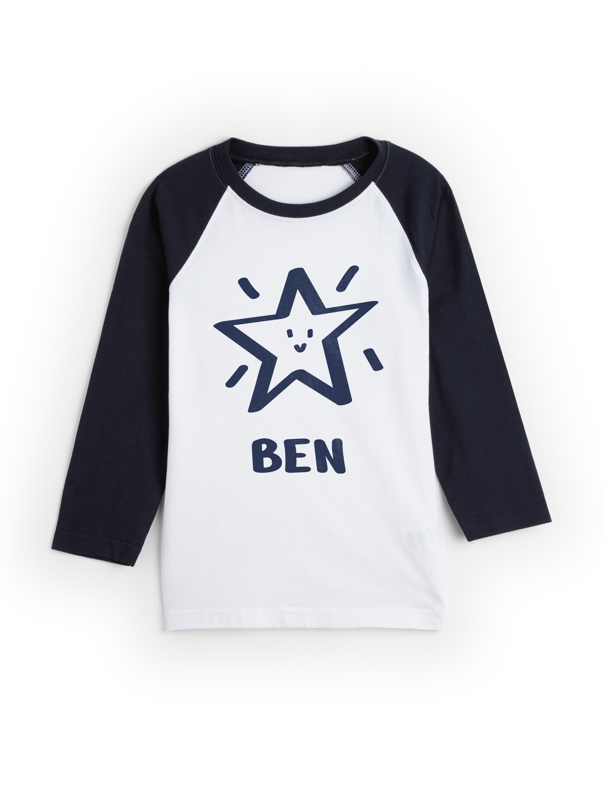 Dollymix Boys Personalised Star T-Shirt (0-4 Yrs) - 0-6M - Navy Mix, Navy Mix