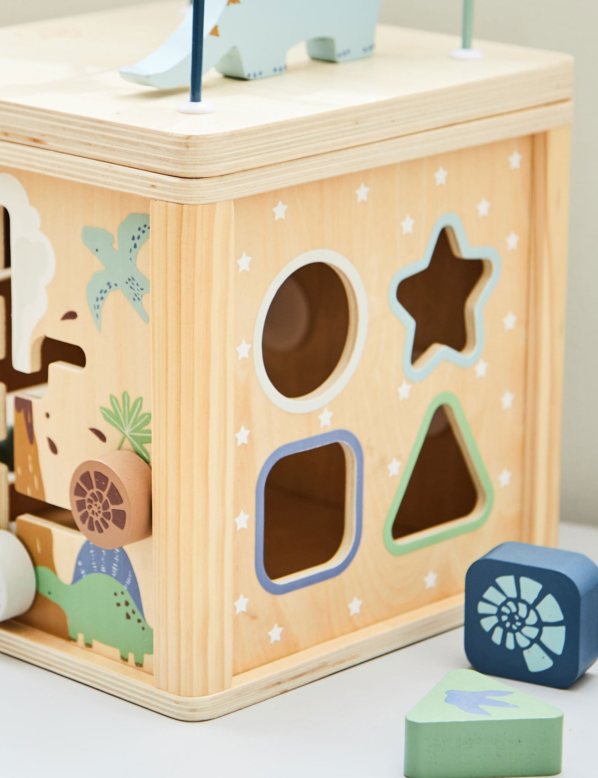 My 1St Years Personalised Wooden Dinosaur Activity Cube - Blue Mix, Blue Mix