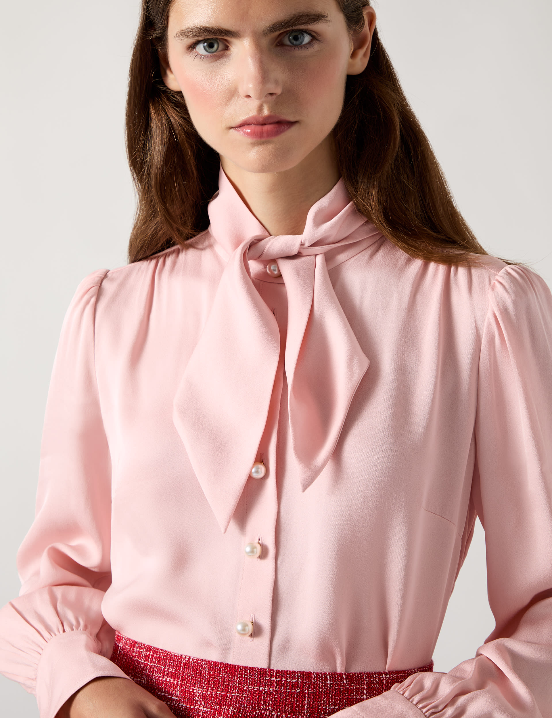 Lk Bennett Women's Crepe Tie Neck Puff Sleeve Blouse - 12 - Pink, Pink