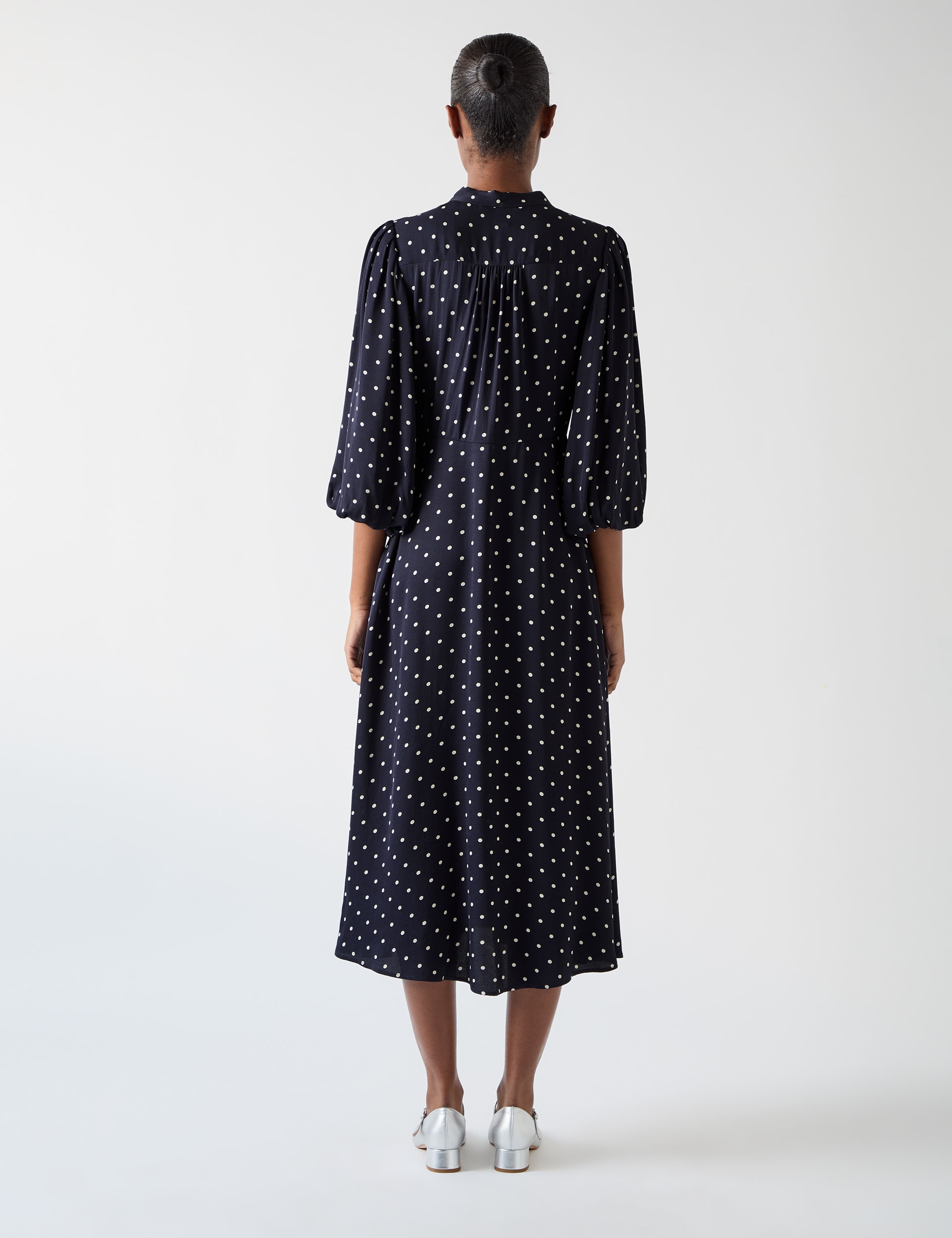 Lk Bennett Women's Polka Dot Midi Skater Dress - 14 - Navy Mix, Navy Mix