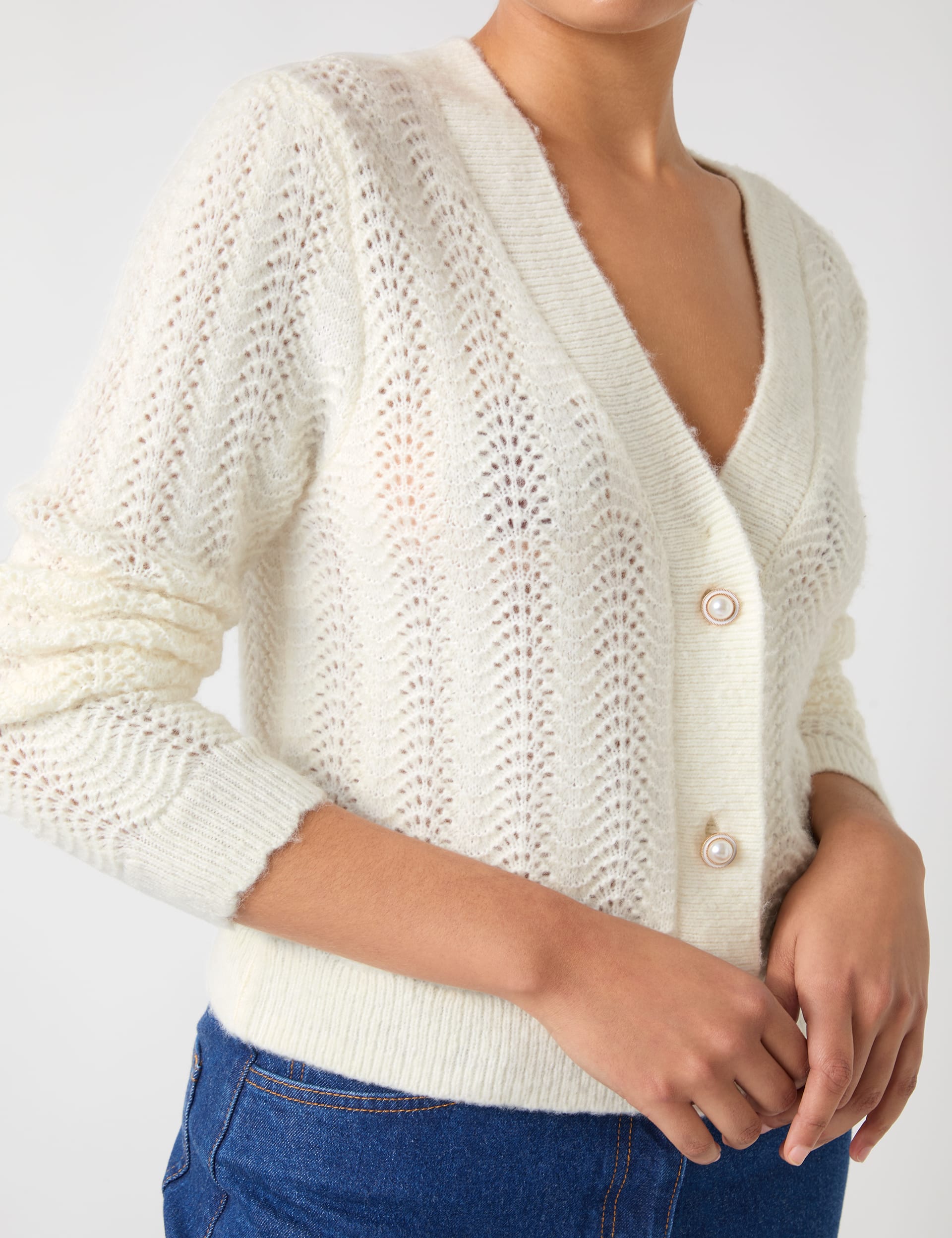 Lk Bennett Women's Wool Blend Cable Knit V-Neck Cardigan - M - Cream, Cream