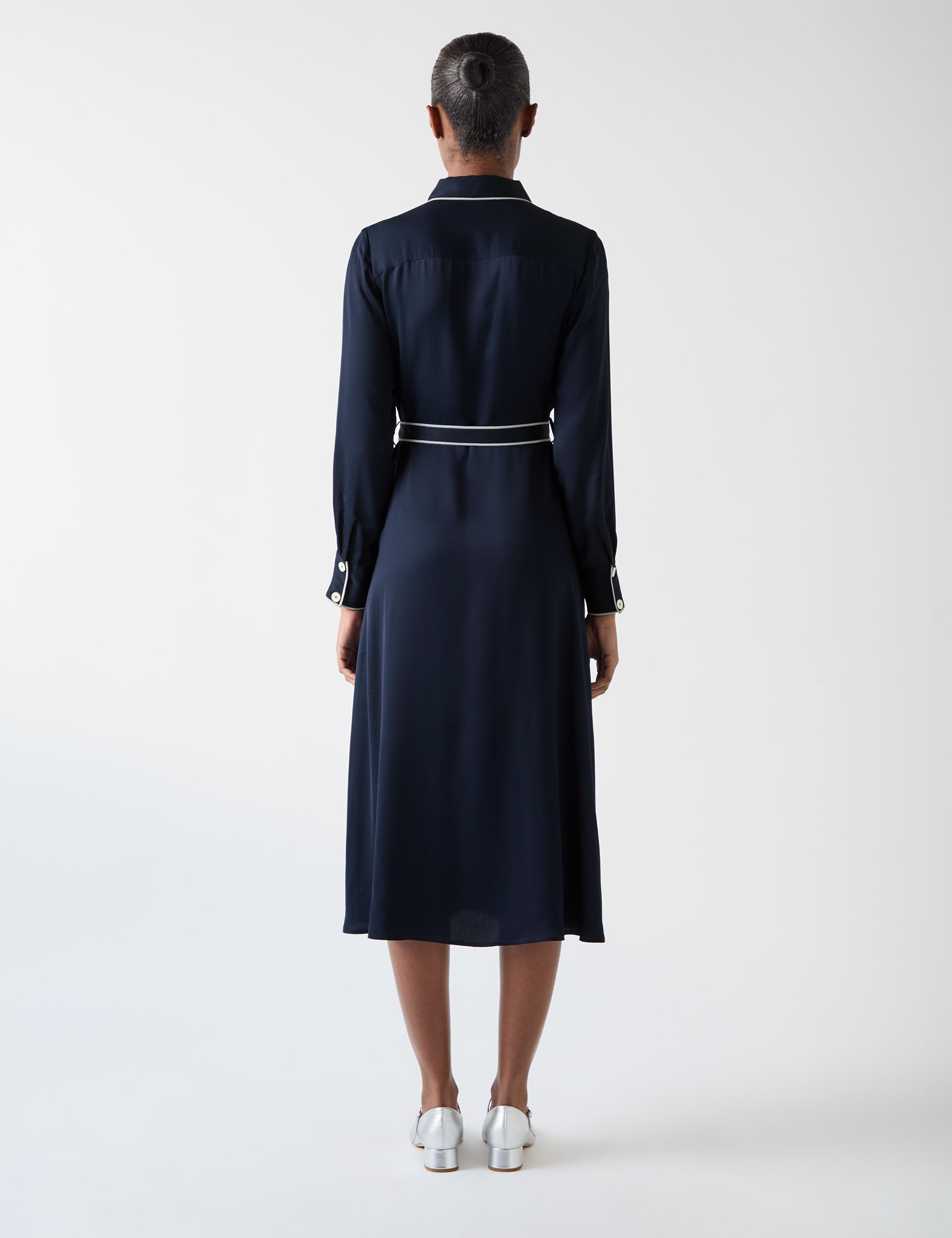 Lk Bennett Women's Belted Relaxed Midi Shirt Dress - 14 - Navy Mix, Navy Mix