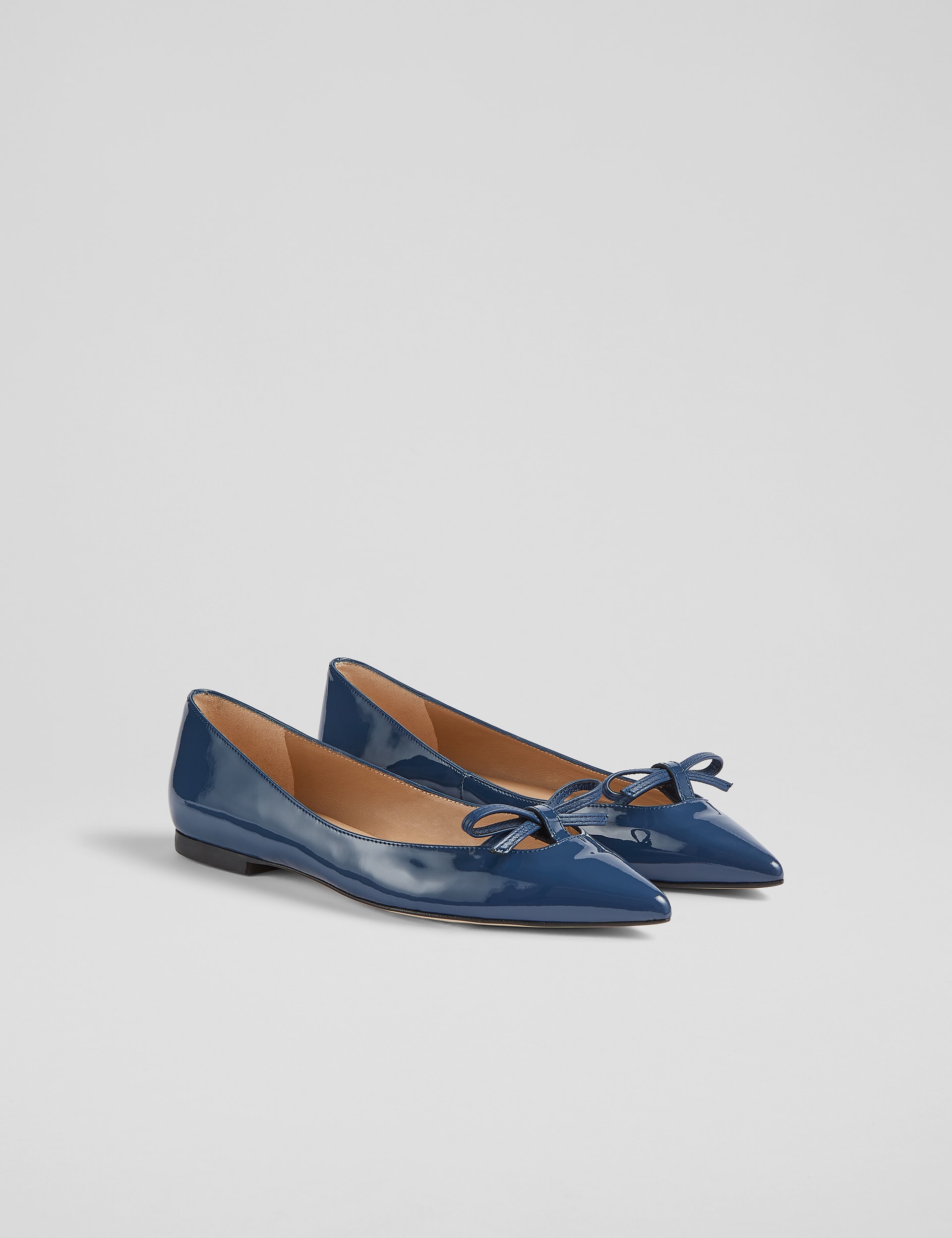 Lk Bennett Women's Patent Bow Detail Pointed Flat Pumps - 6 - Navy, Navy