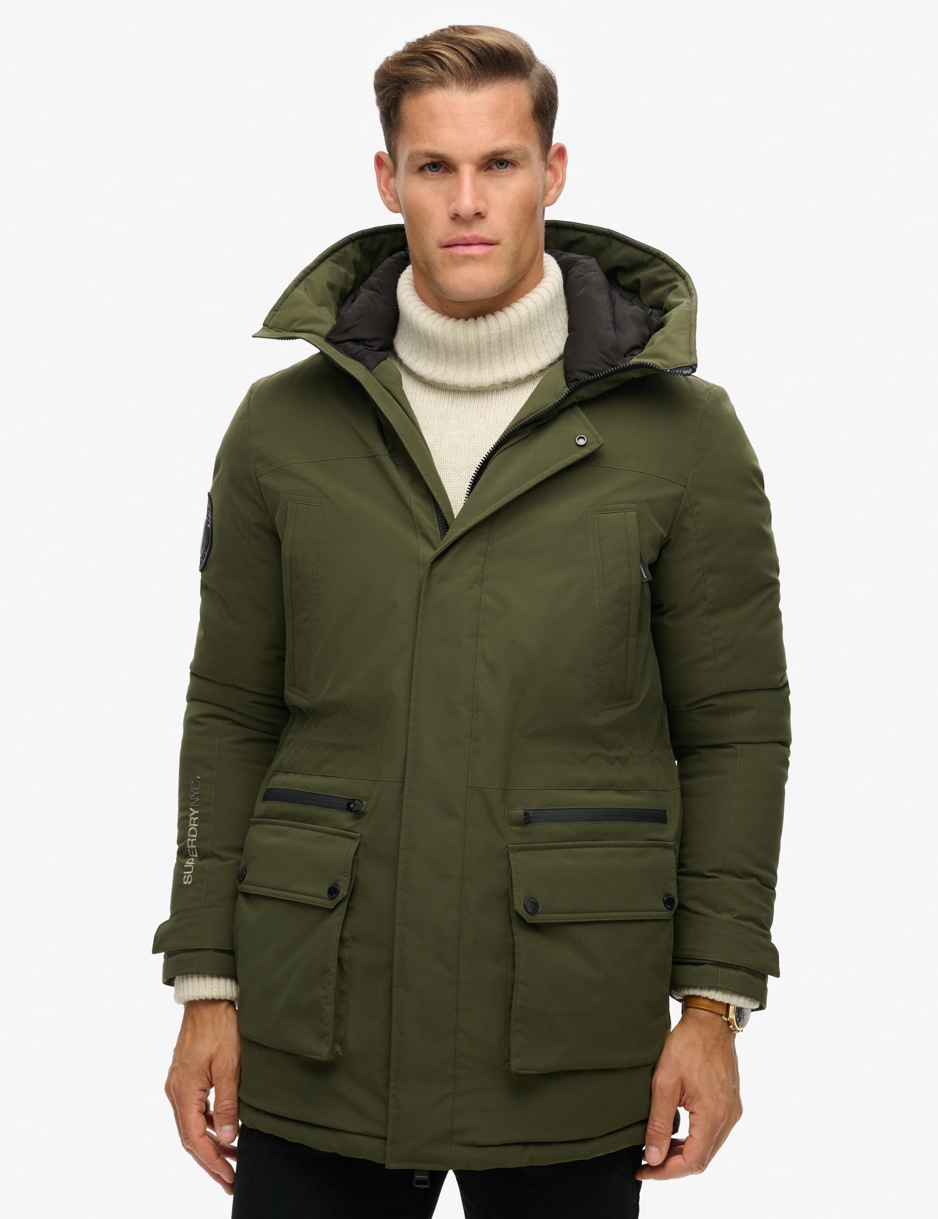 Superdry Men's Hooded Padded Parka Jacket - M - Khaki, Khaki