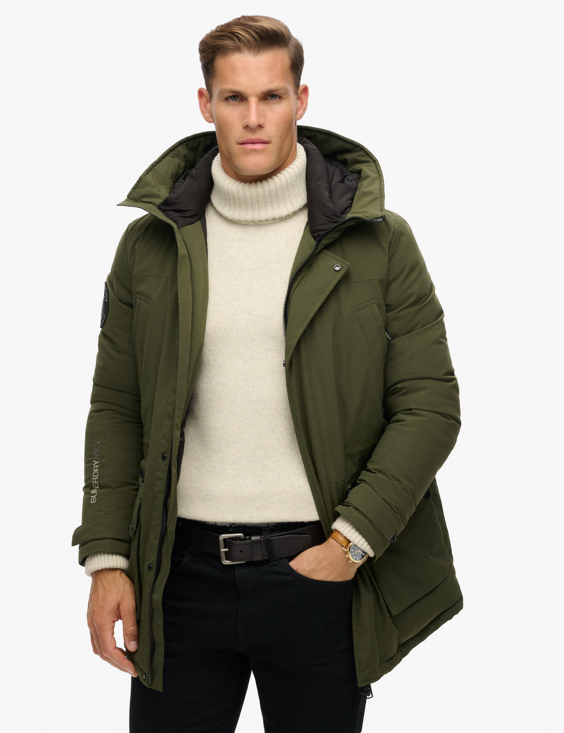 Superdry Men's Hooded Padded Parka Jacket - M - Khaki, Khaki