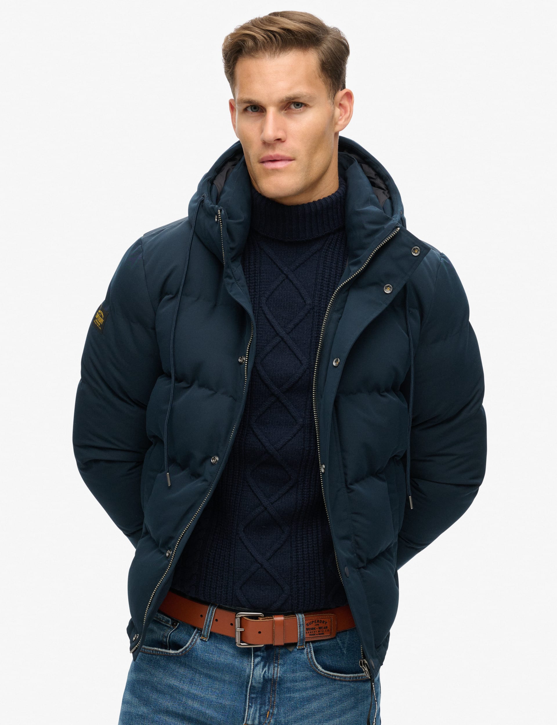 Superdry Men's Hooded Padded Quilted Puffer Jacket - Navy, Navy