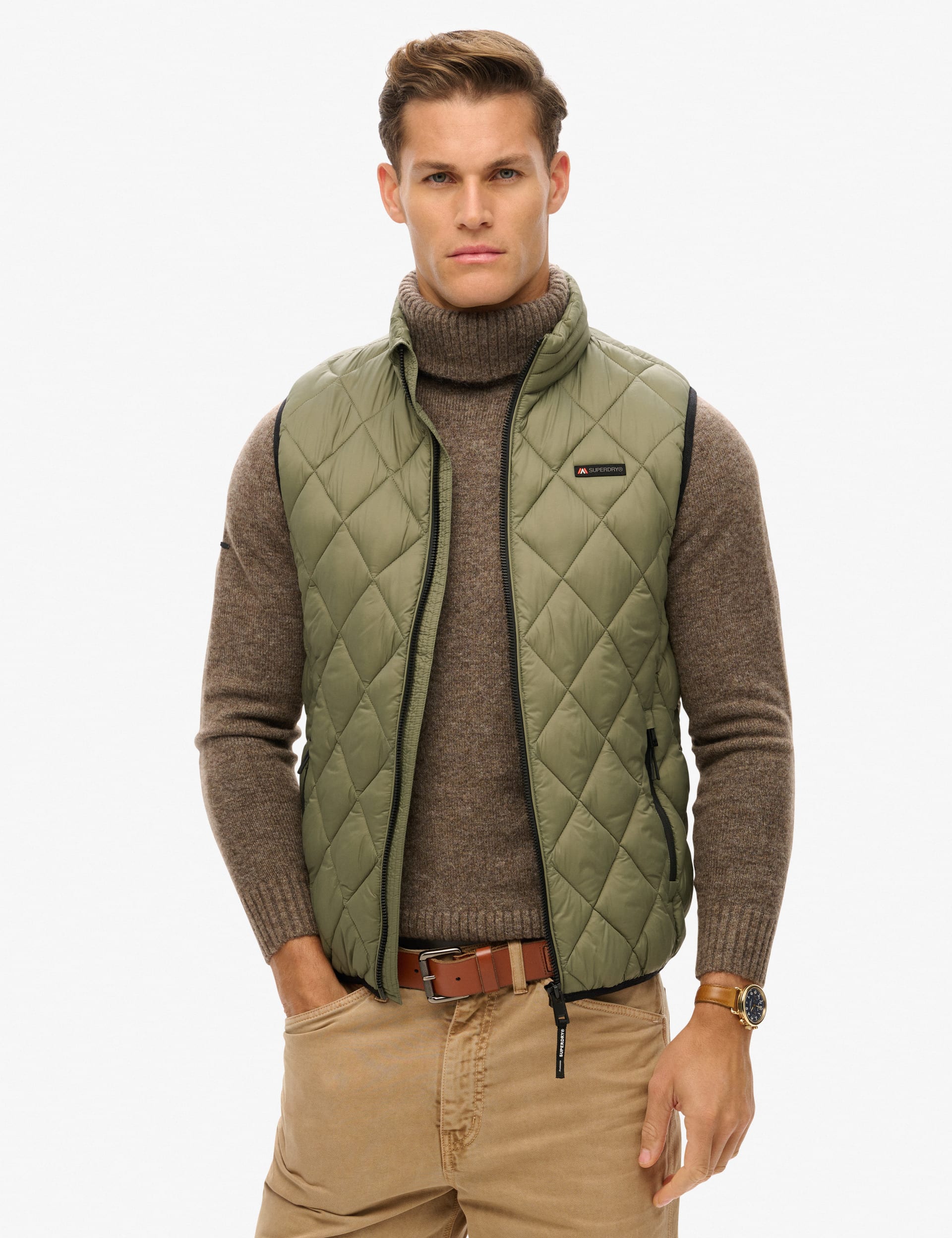 Superdry Men's Quilted Padded Gilet - M - Green, Green,Navy