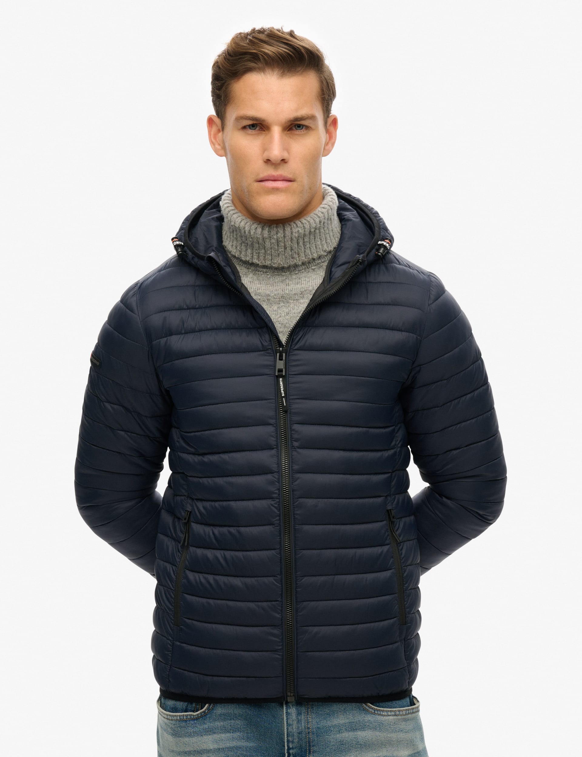 Superdry Men's Quilted Padded Hooded Puffer Jacket - Navy, Navy