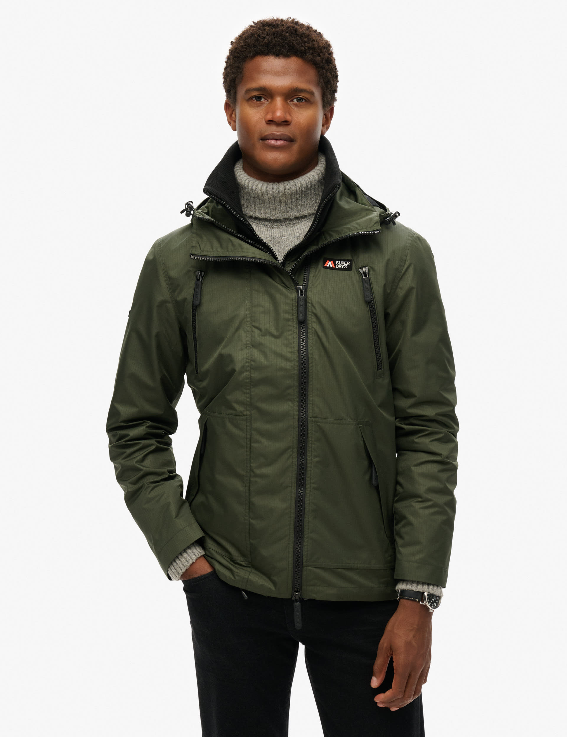 Superdry Men's Hooded Waterproof Windbreaker Jacket - M - Green, Black,Green