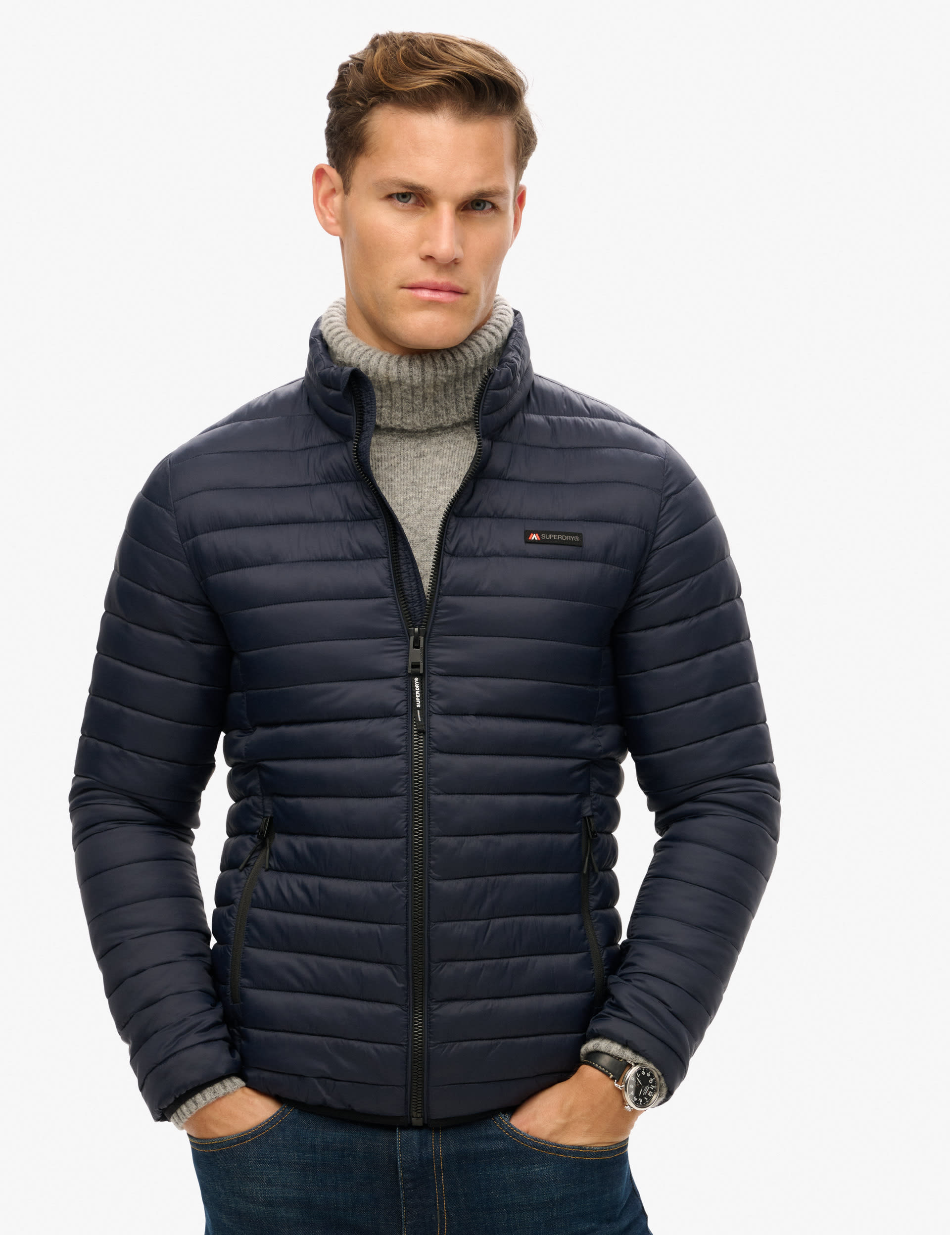 Superdry Men's Quilted Padded Puffer Jacket - M - Navy, Navy,Black