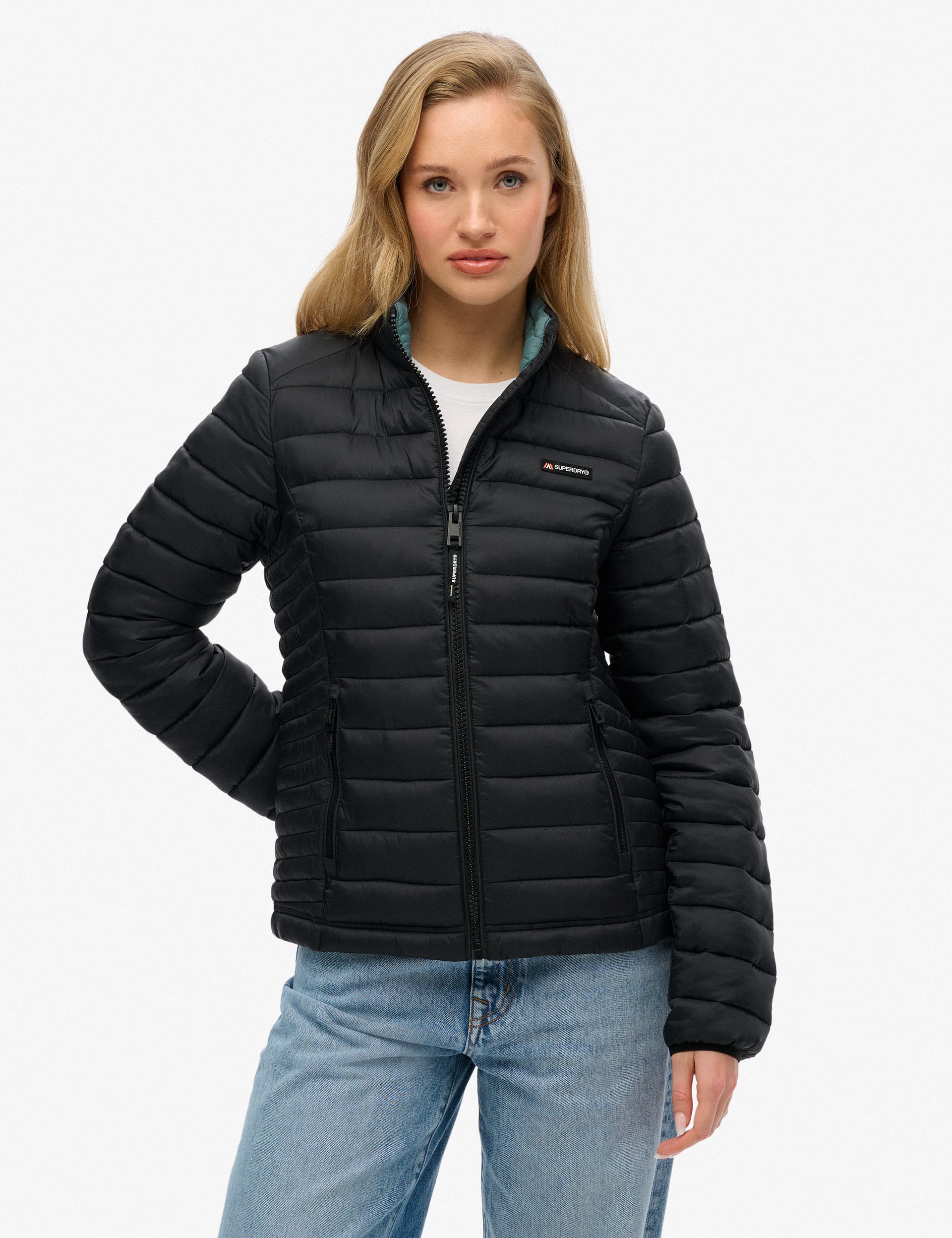 Superdry Women's Lightweight Quilted Puffer Jacket - 10 - Black, Green,Black,Pink