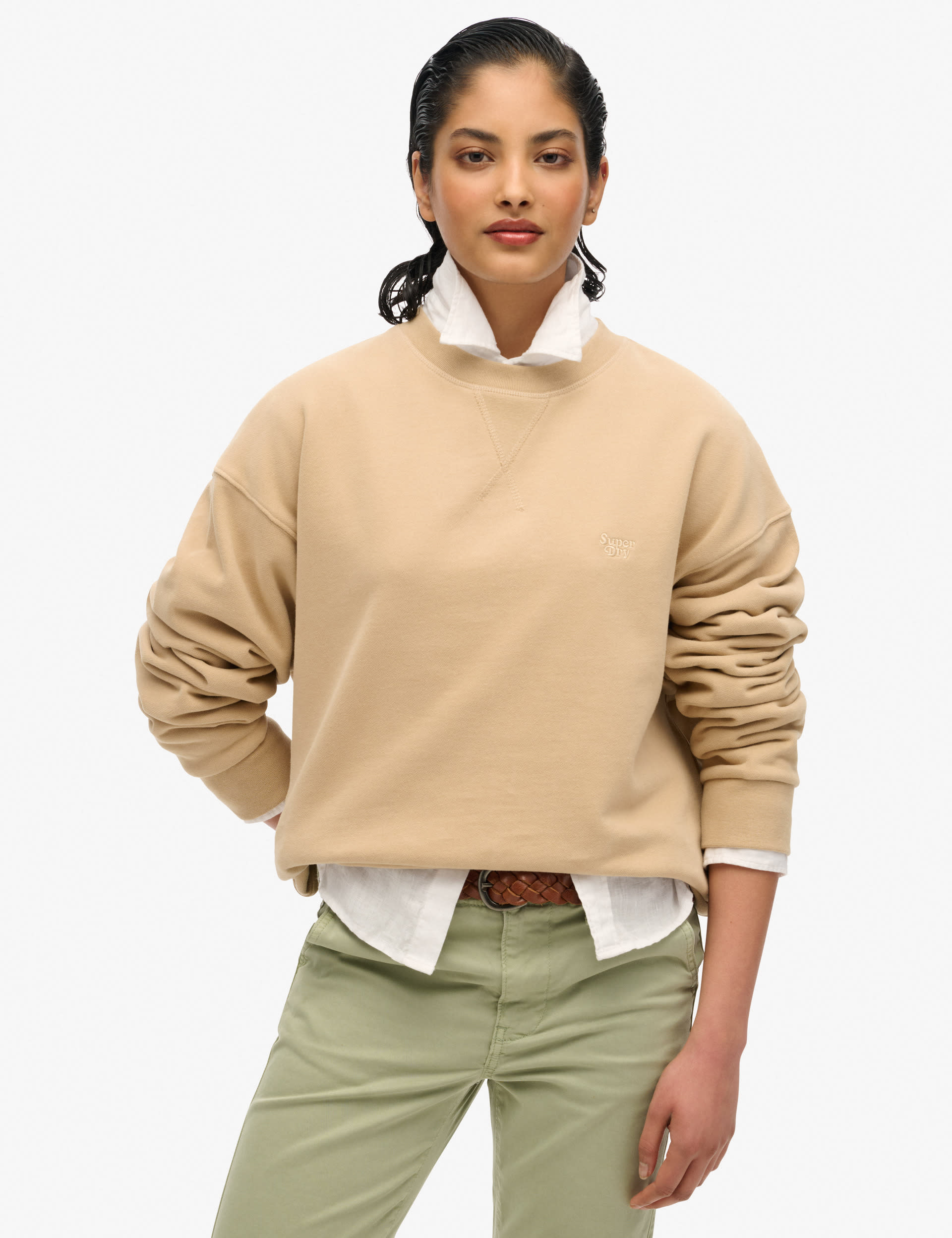 Superdry Women's Cotton Rich Oversized Sweatshirt - 10 - Beige, Black,Beige,Green,White